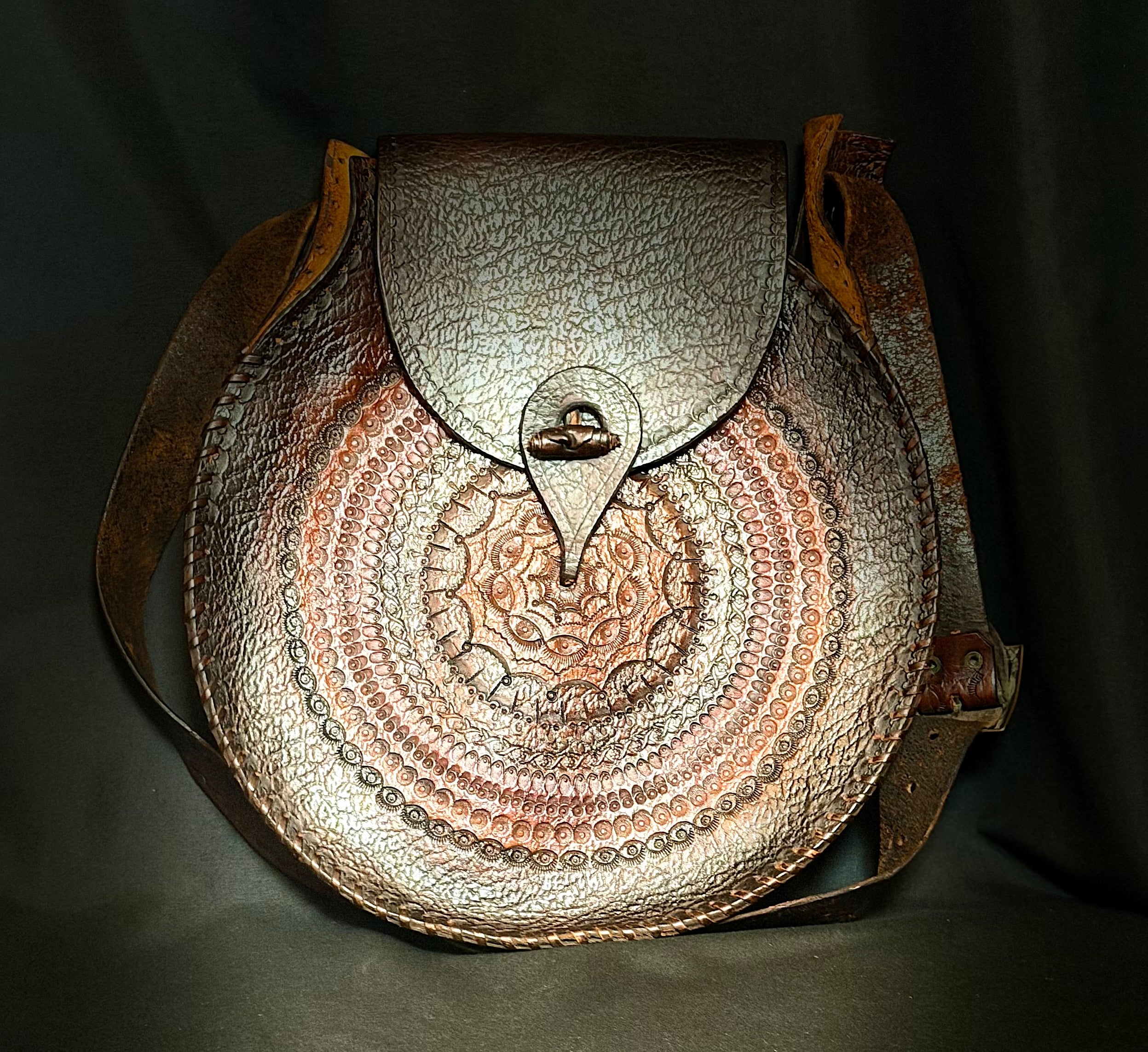 Oversized 1970s Tooled Leather Shoulder Bag - Hand-Crafted