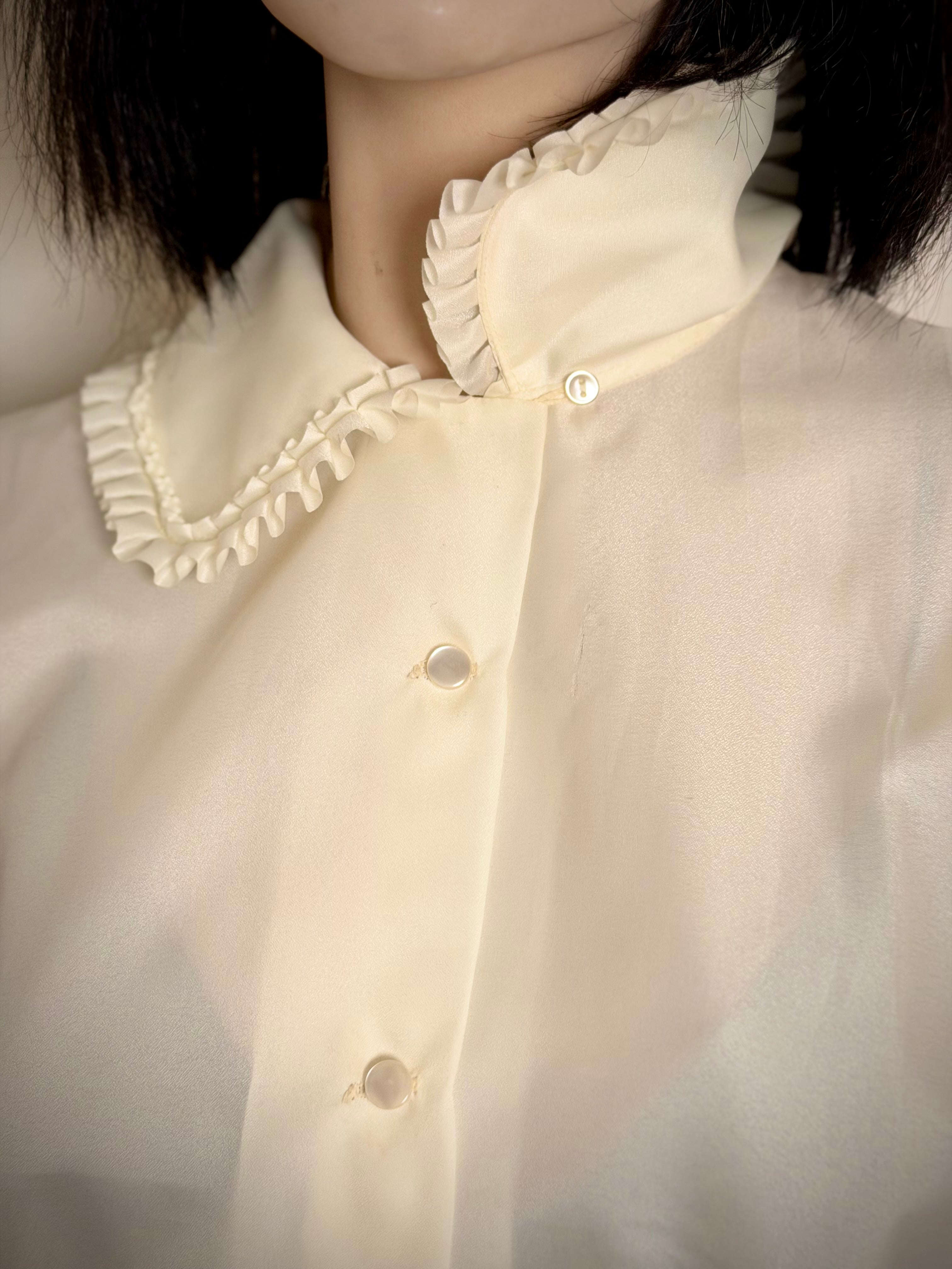 1960s Sheer Ivory Ruffled Blouse