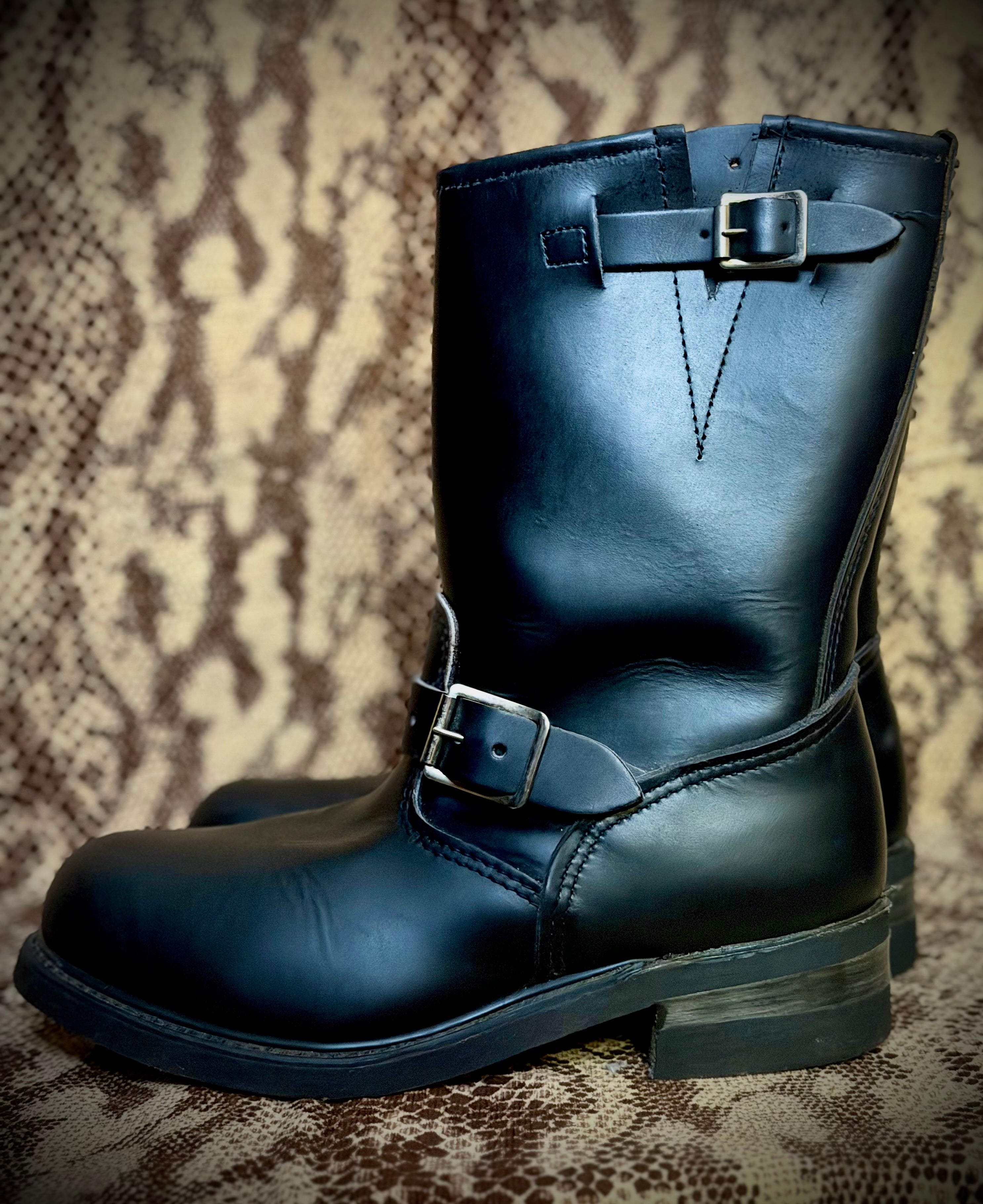 Deadstock 1970s Black Leather Engineer/Biker Boots- Unisex Size 42.5