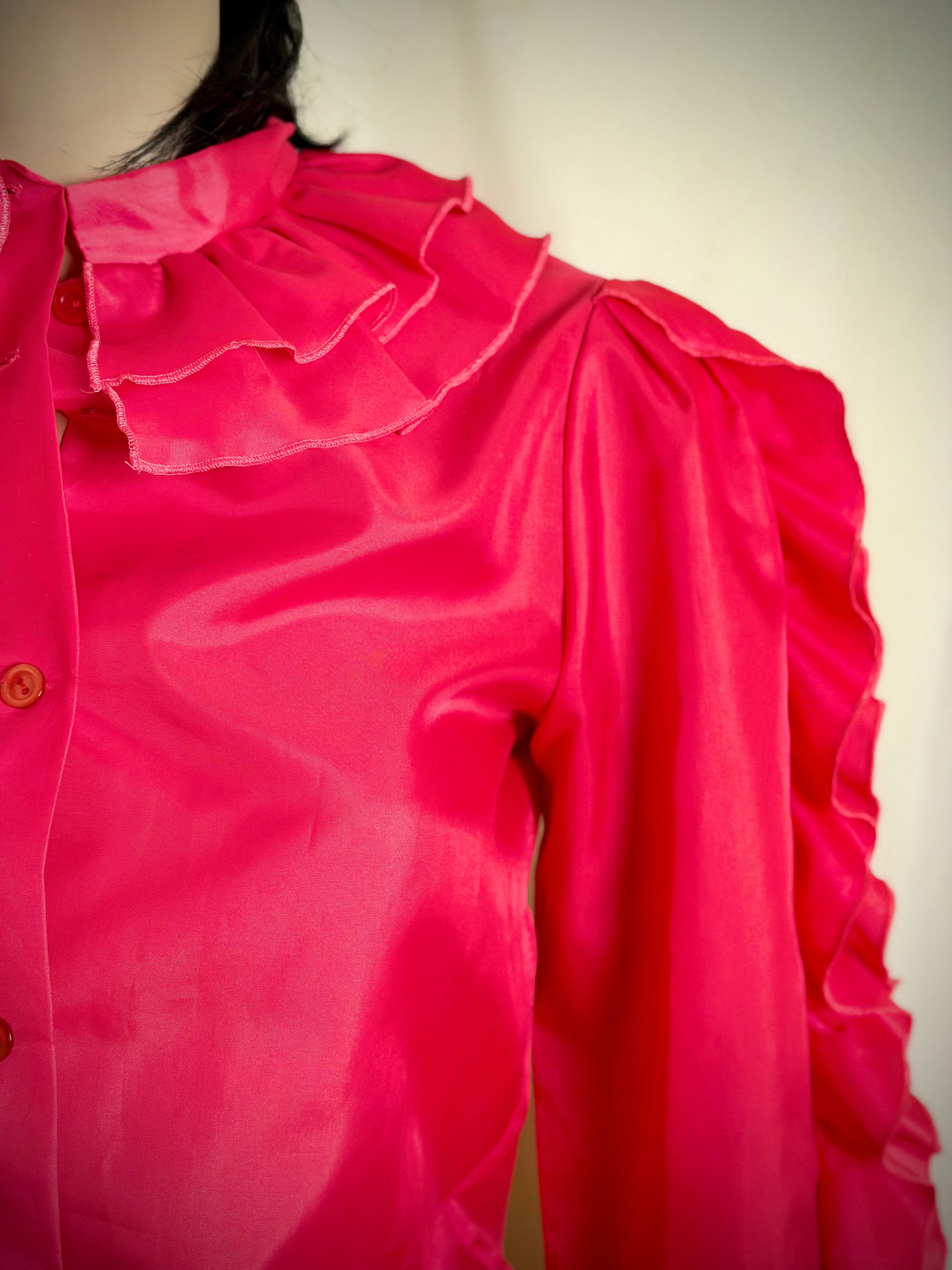 Hot Pink Ruffle Statement Blouse | 80s-90s