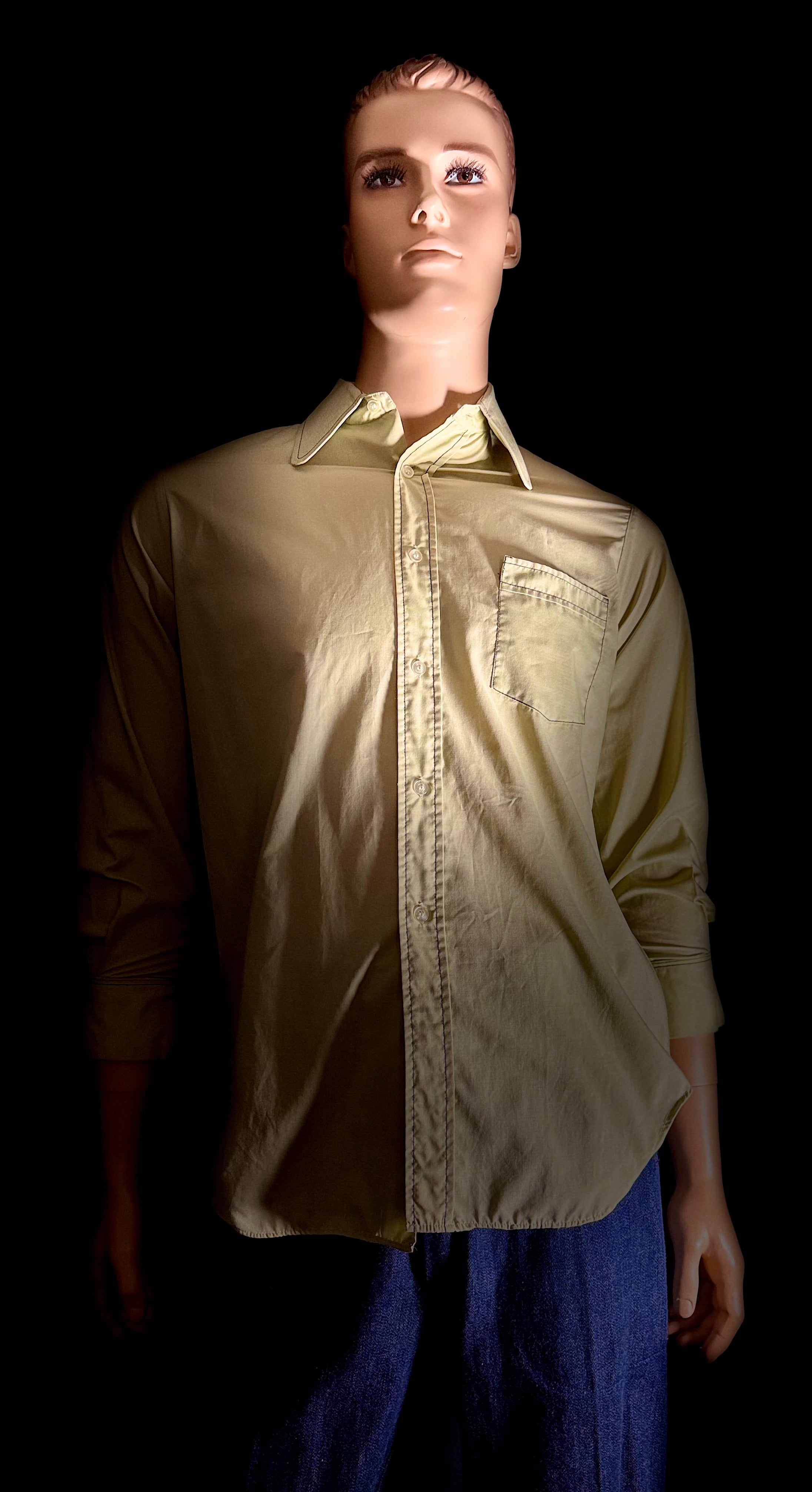 Late 1960s Pistachio Cotton Shirt with Rounded Mod Collar