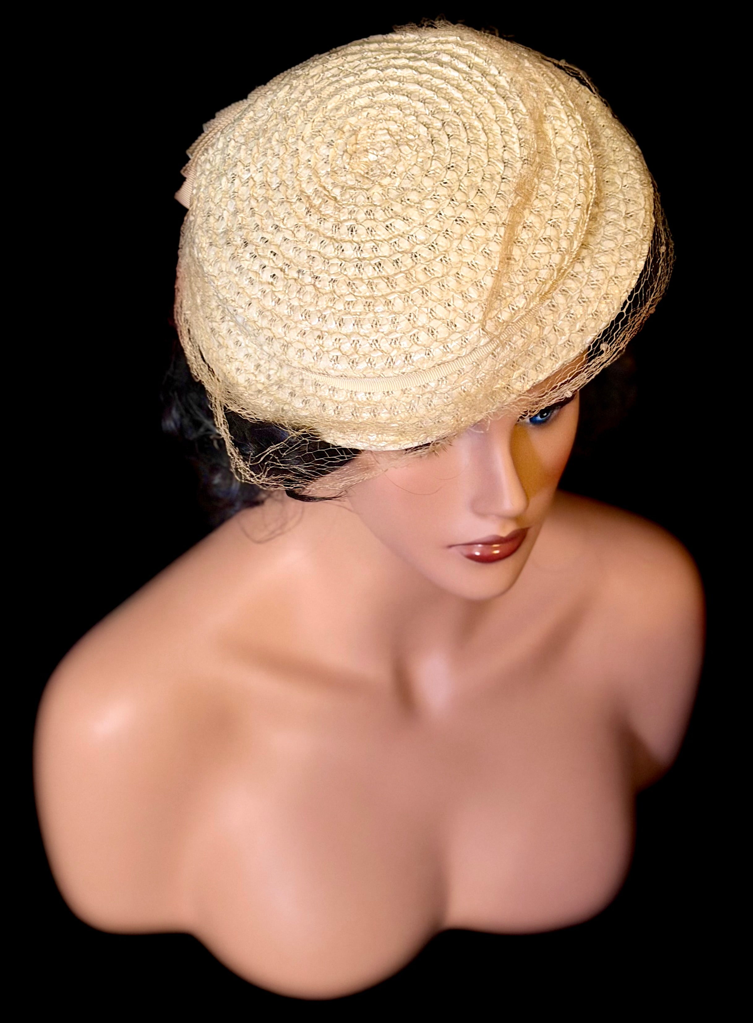 Early 1940s Hand-Made Straw Hat with Veil Unlabelled - Attributed to an Australian Milliner