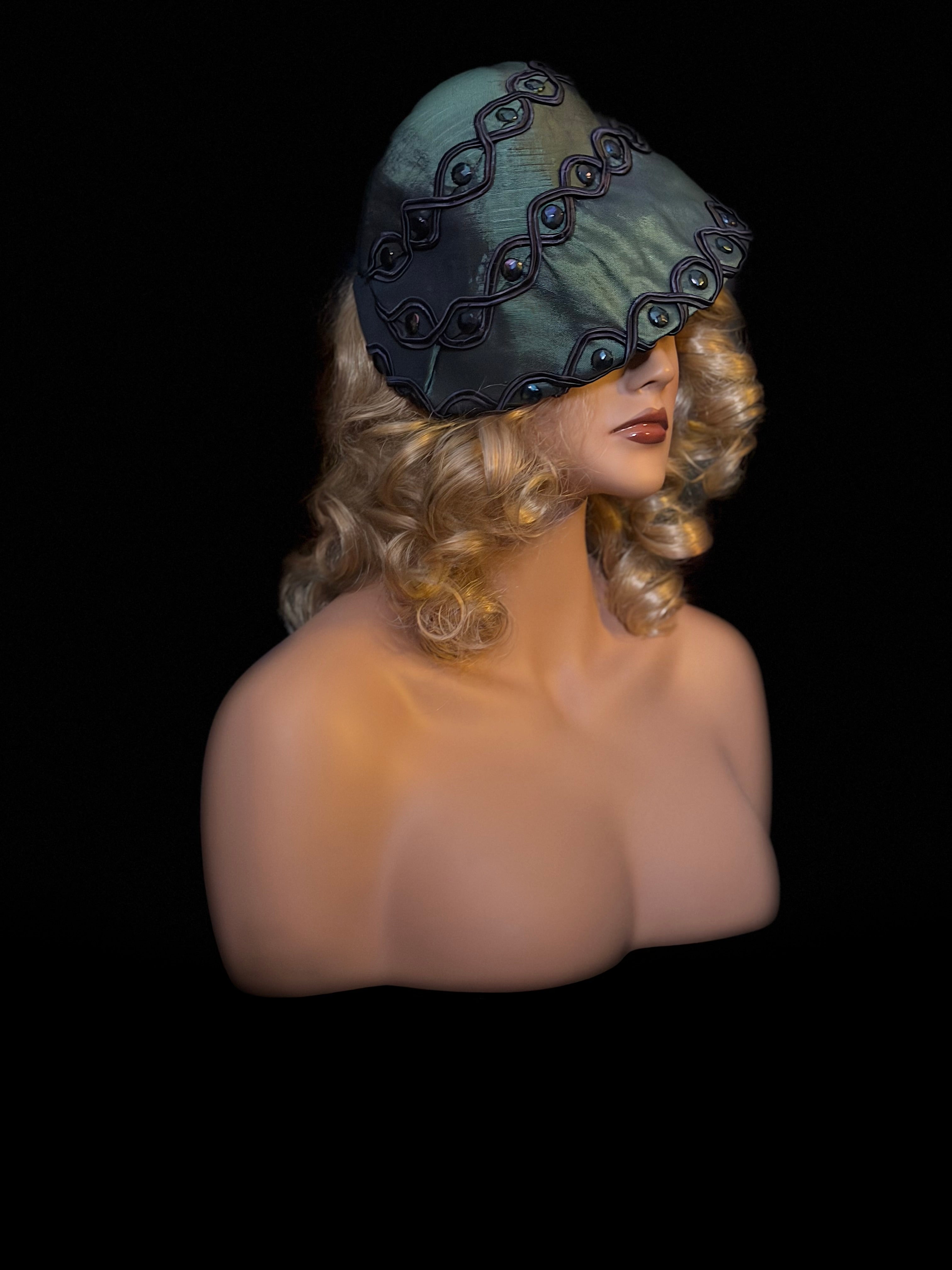1940s Sculptural Millinery Hat - Handcrafted Deep Green Statement Piece