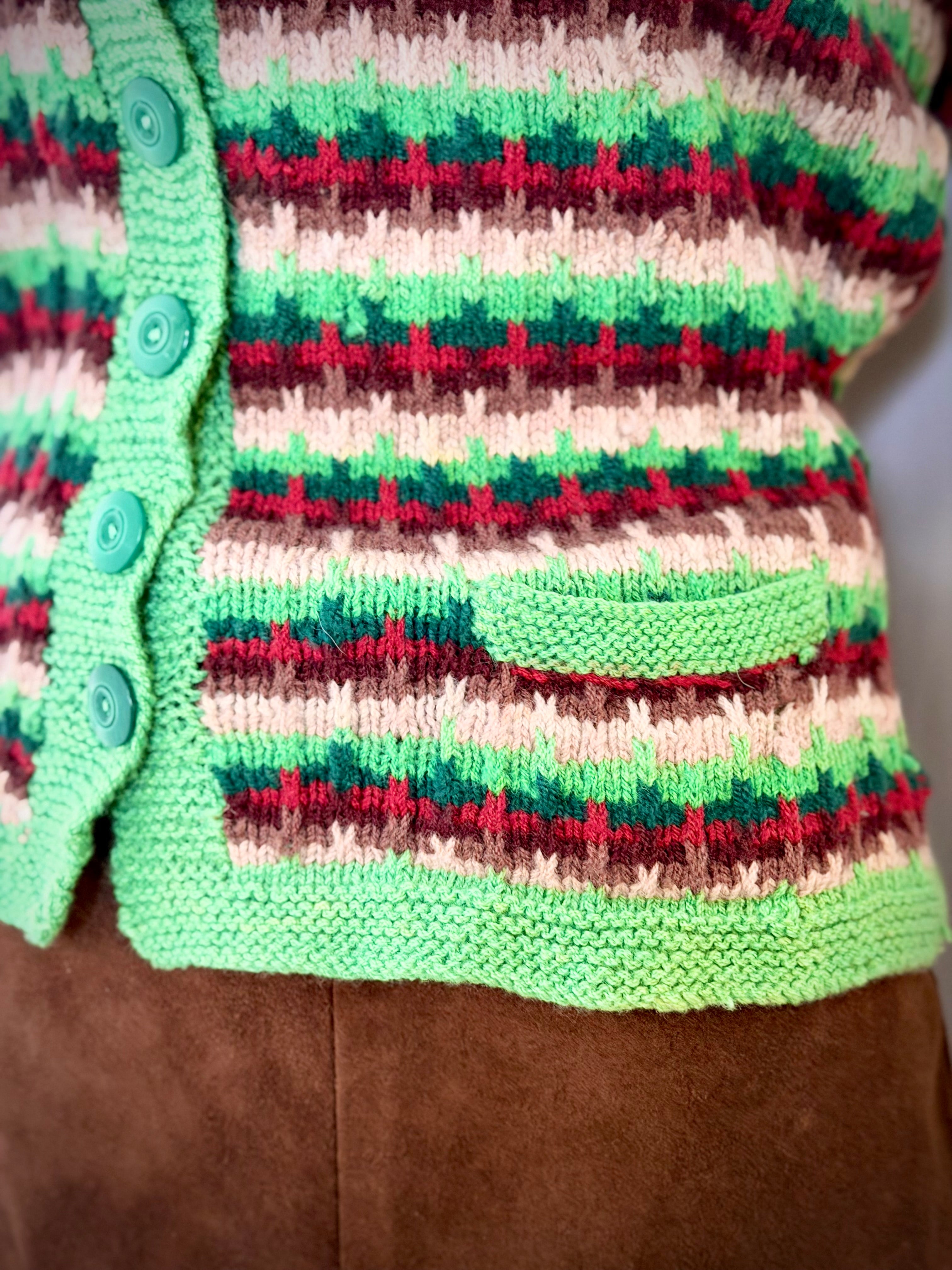 1940s-50s Hand-Knitted Wool Vest | Folk Stripe Knit