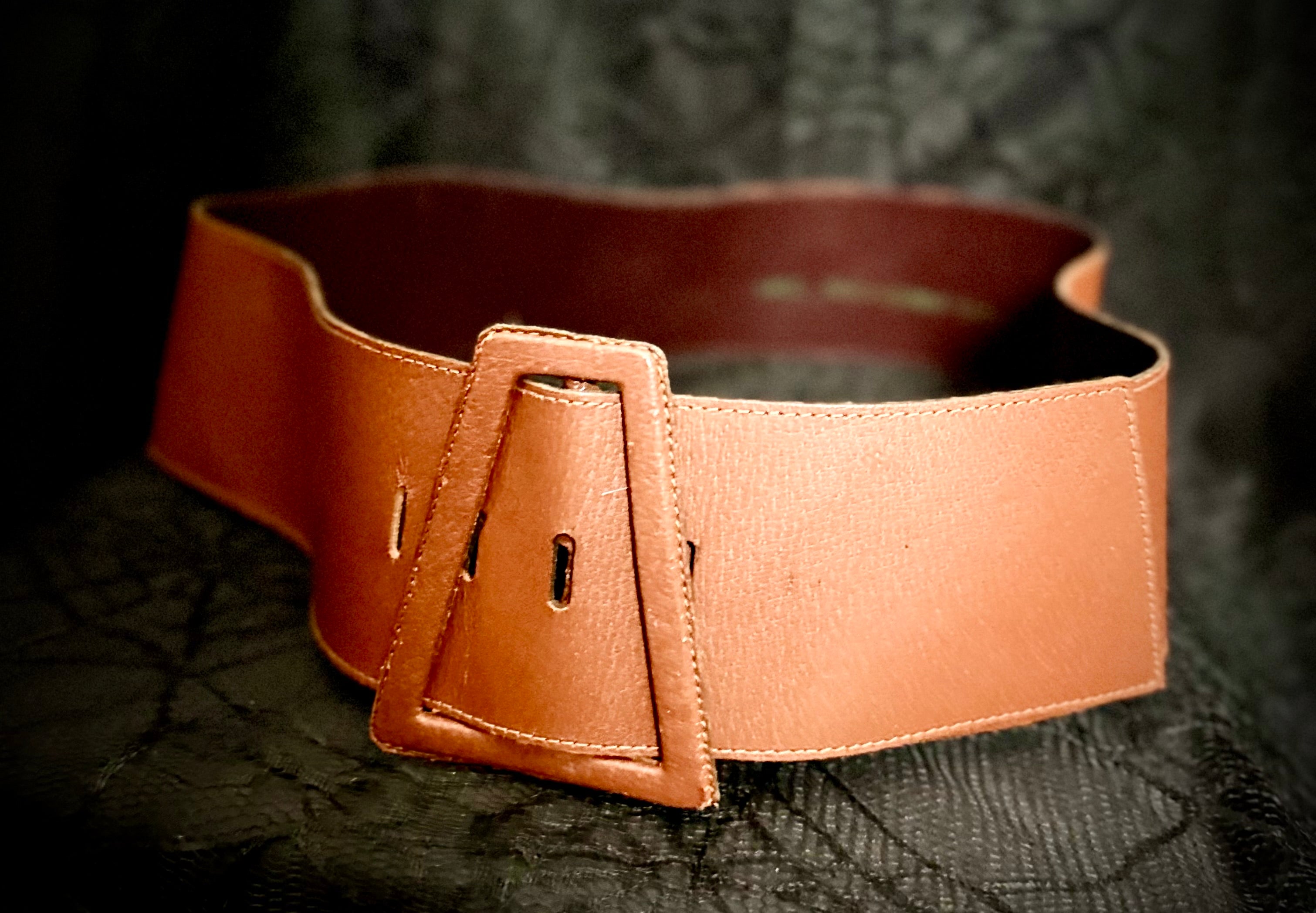 Yves Saint Laurent Wide Waist Belt - Structured Leather, Tan Brown, Late 1980s-Early 1990s