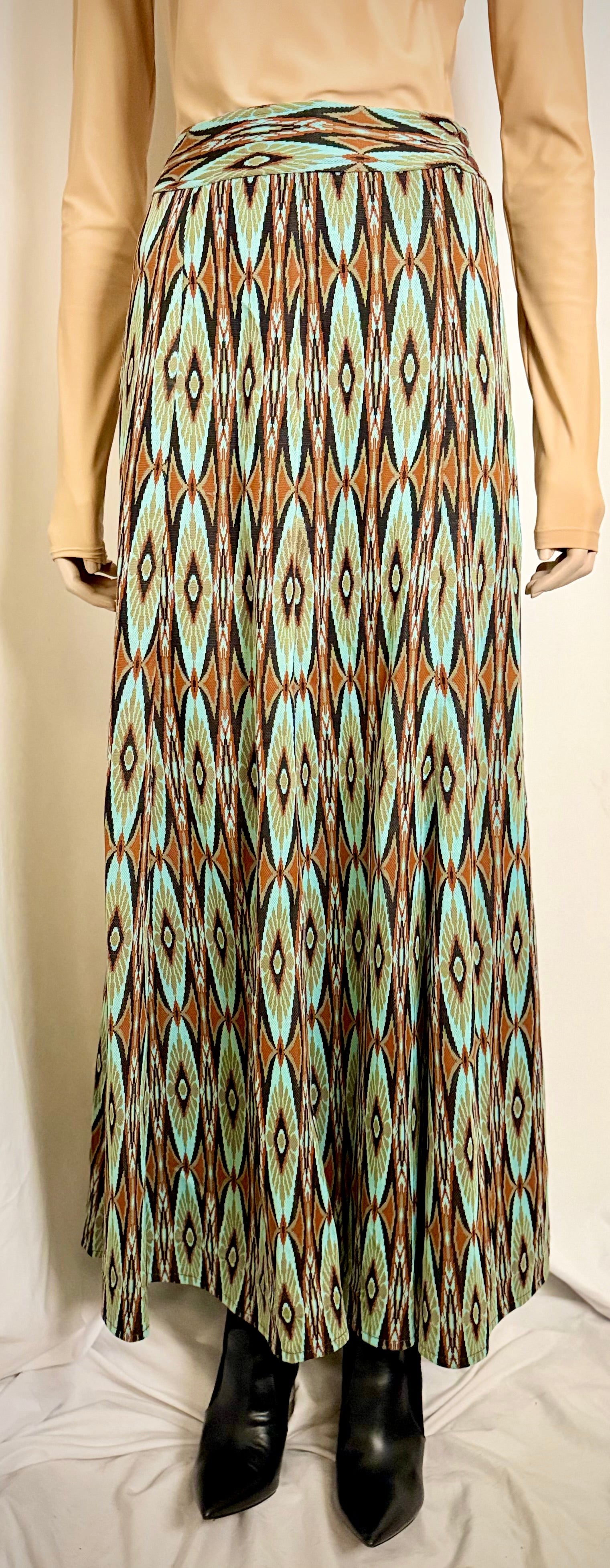 70s Geometric Knit Maxi Skirt