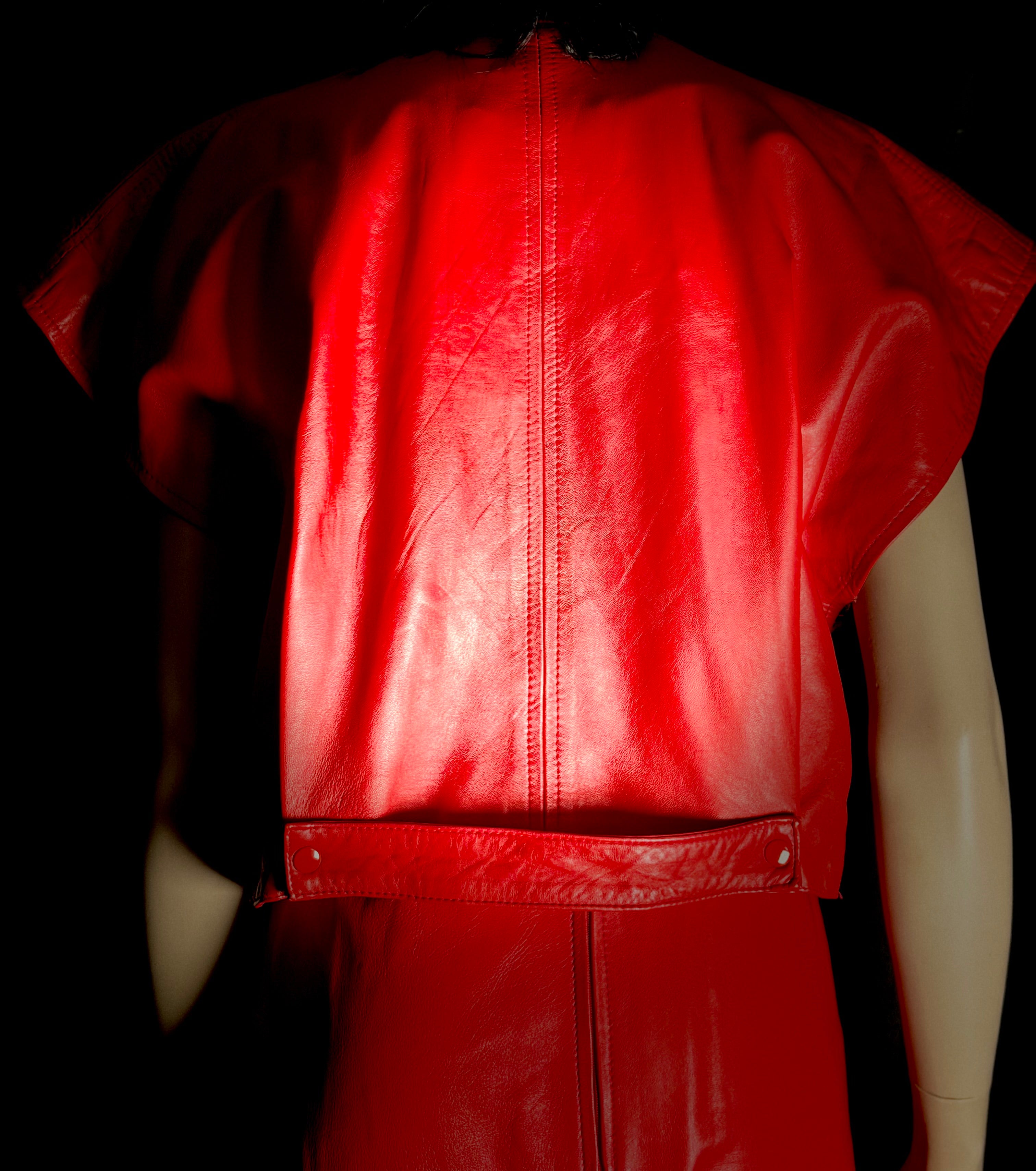 Vintage 80s Red Leather Set -Argentinian Vera Pelle Wrap Top and High-Waist Skirt
