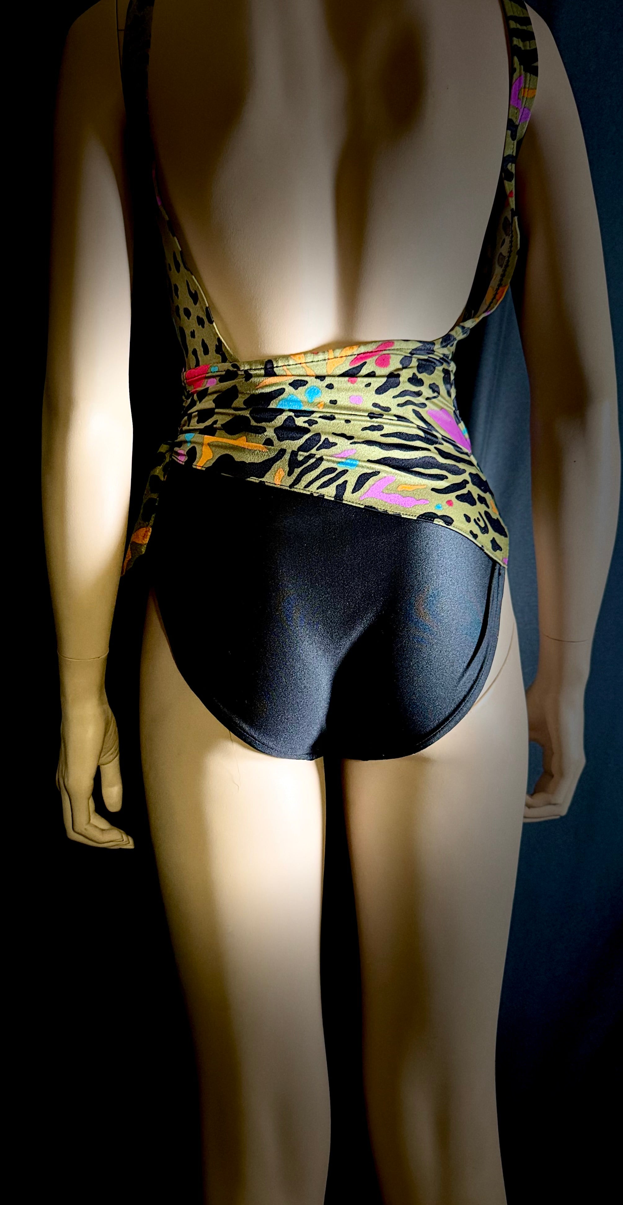 Oscar de la Renta Vintage Wrap Swimsuit - Leopard Neon Print - 80s/90s