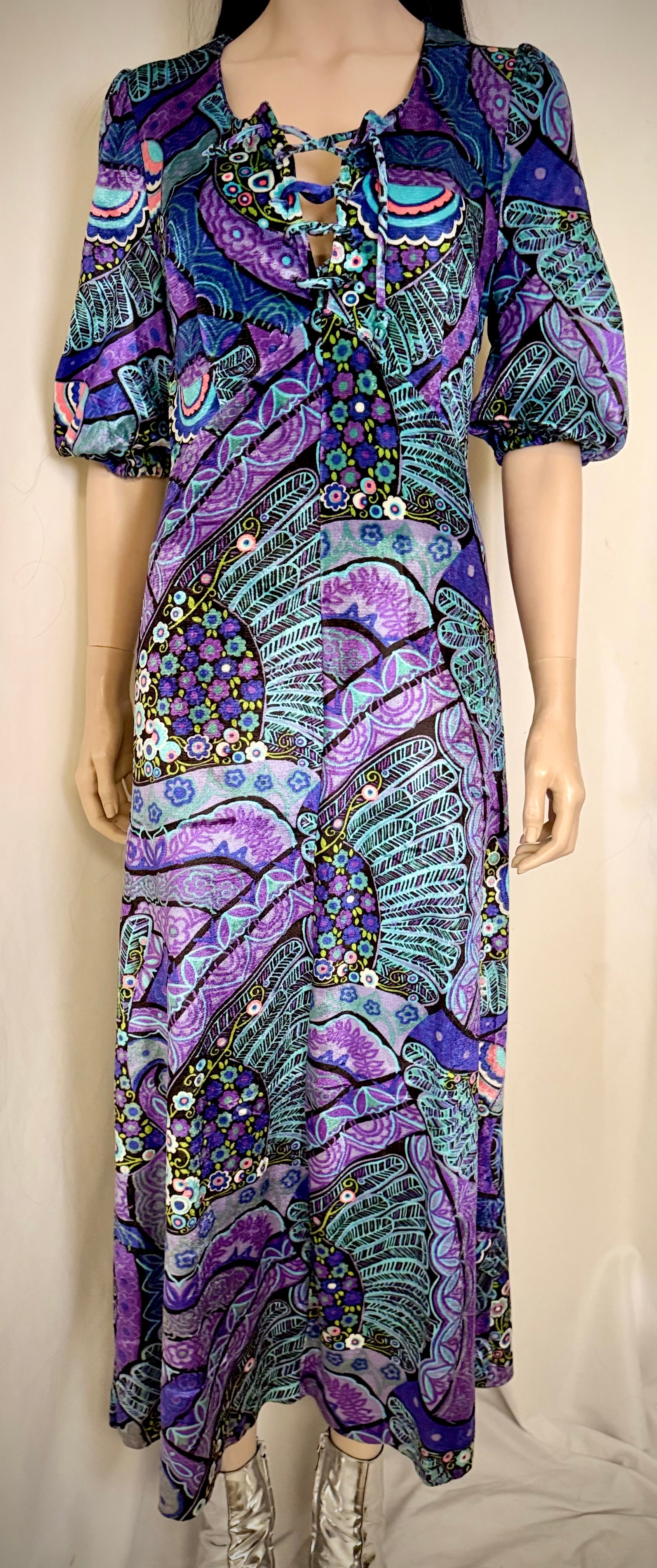 1970s Finn Karelia Psychedelic Velvet Maxi Dress | Made In Finland