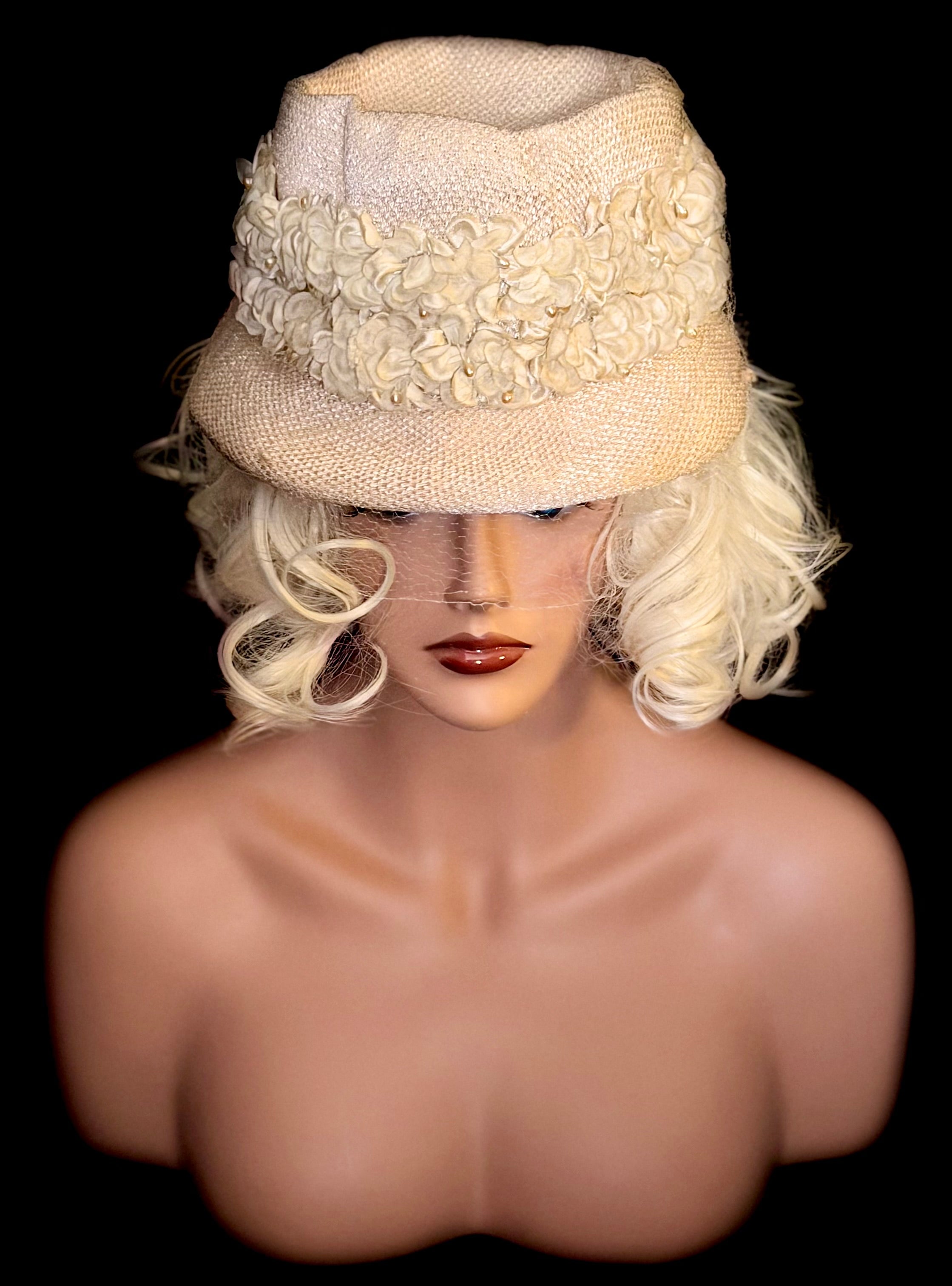 Floral Hat - 1950s Net & Bloom Trim