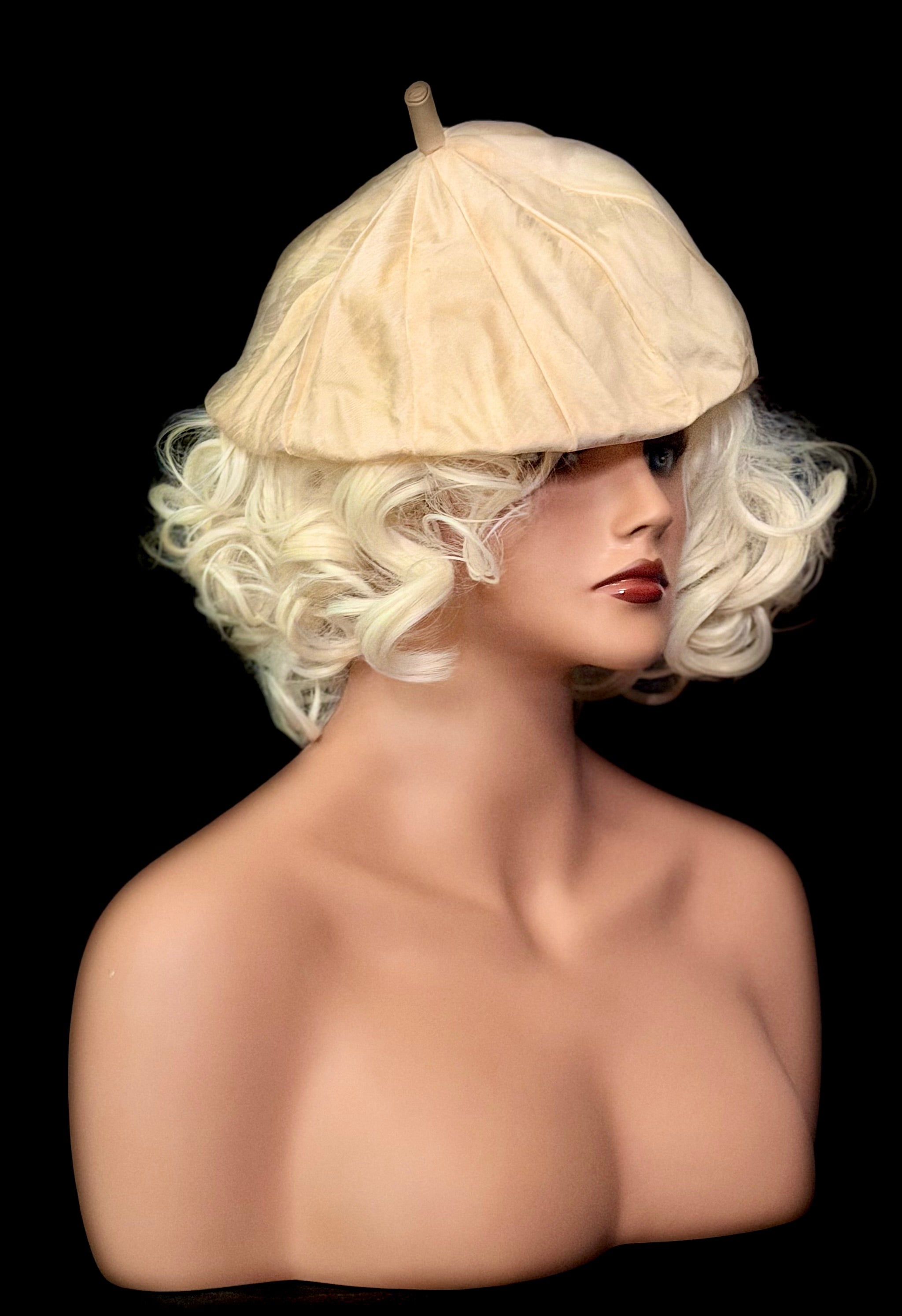 1940s Cream Silk Blend Pumpkin Tam Cap