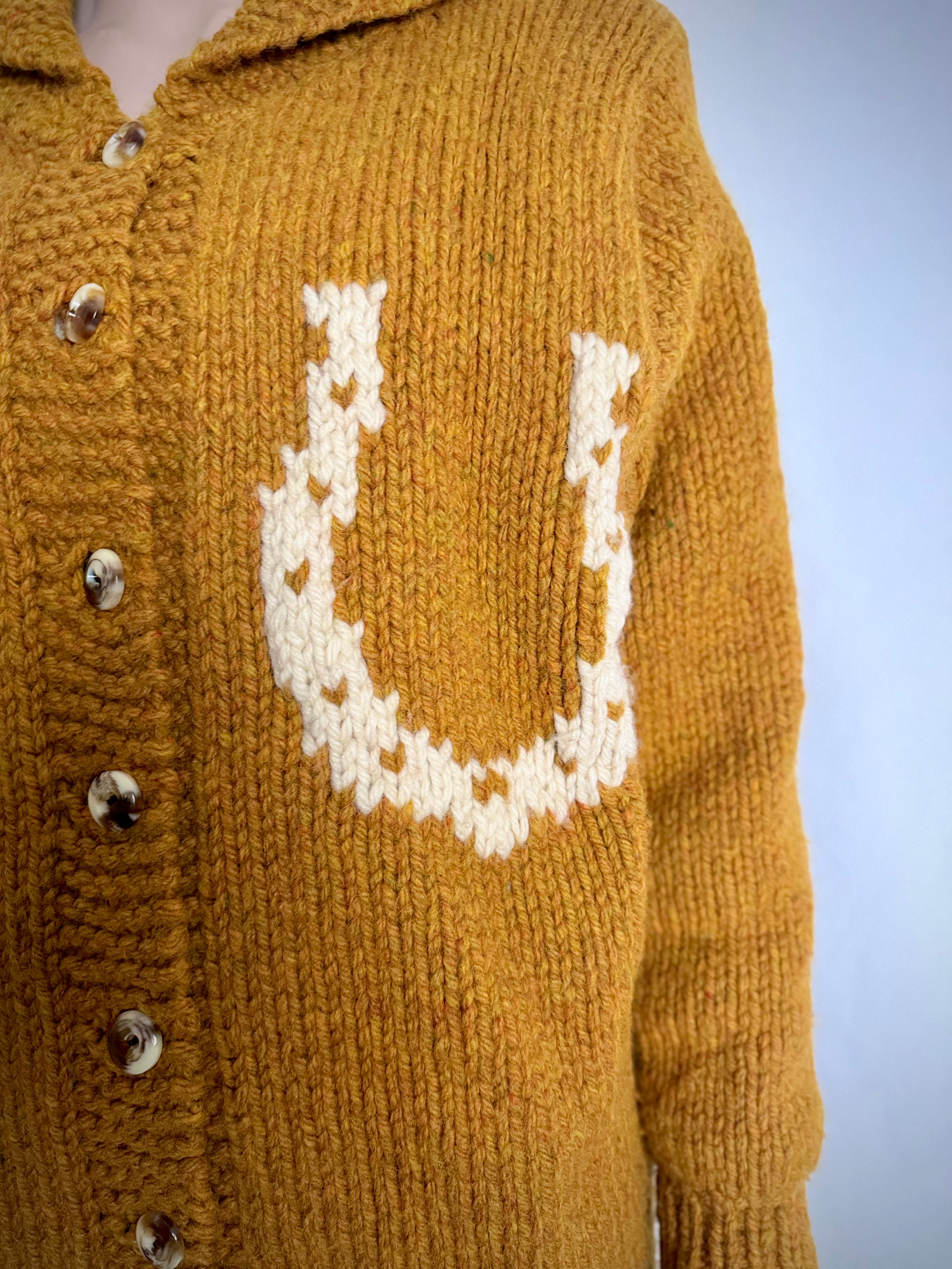 Exceptional Mid-Century Cowichan Cardigan - Horse and Rider Motif, Fully Lined