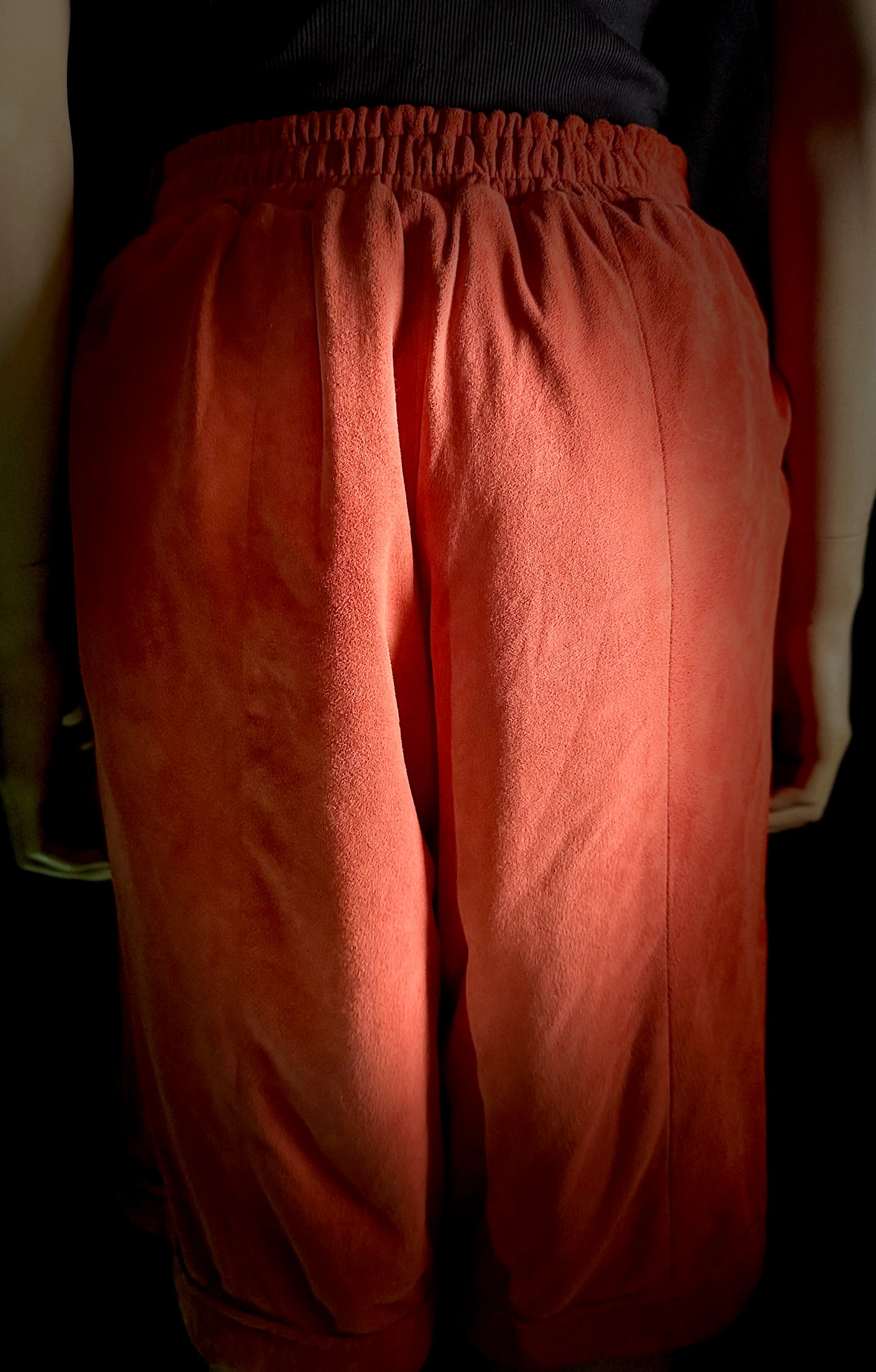 Vintage Suede Wide-Leg Shorts - Peach-Rust Tone, Fully Lined