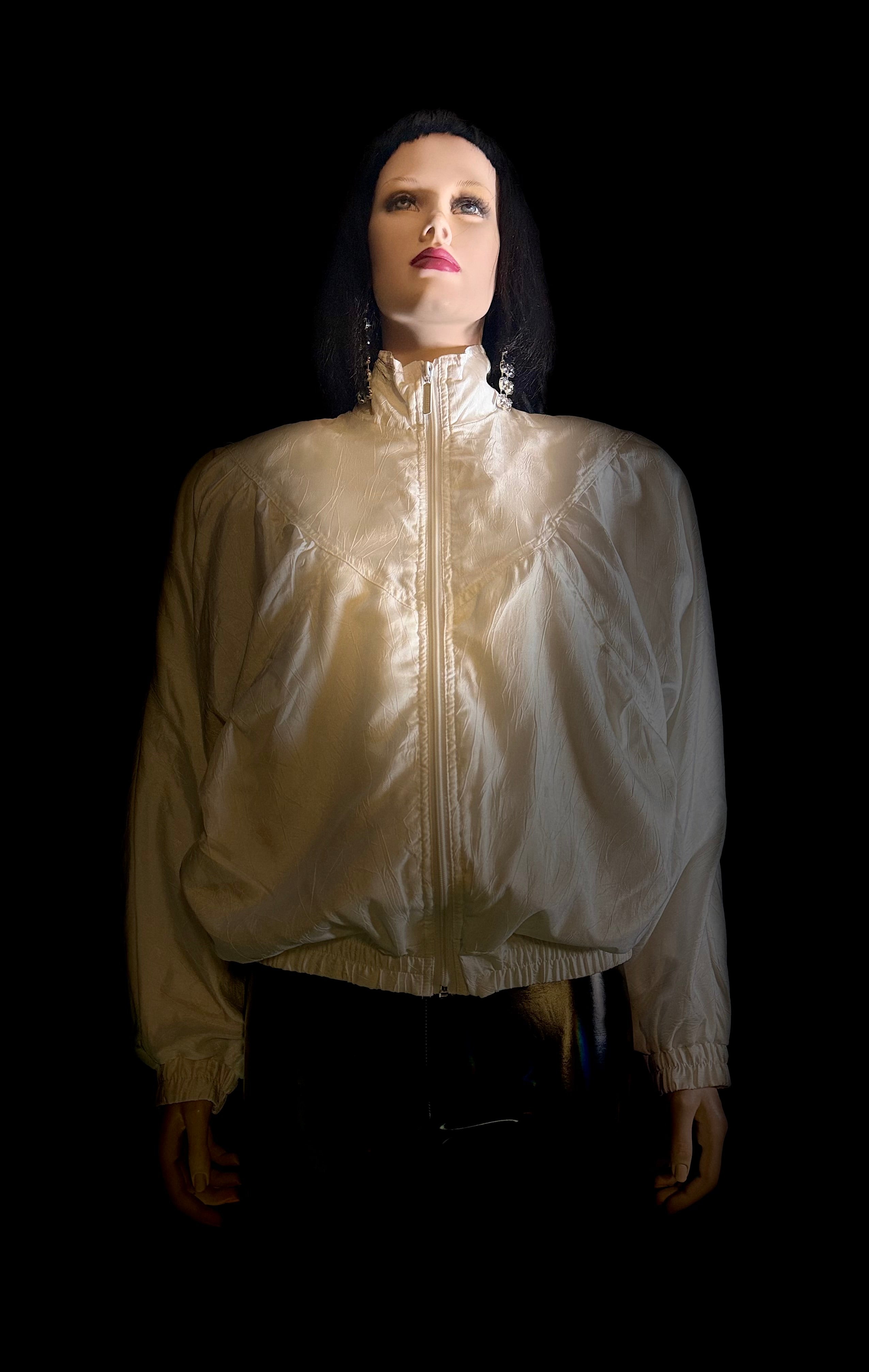 1980s Puma Ivory Track Jacket with Power Shoulders - Rare Sport-Luxe Vintage