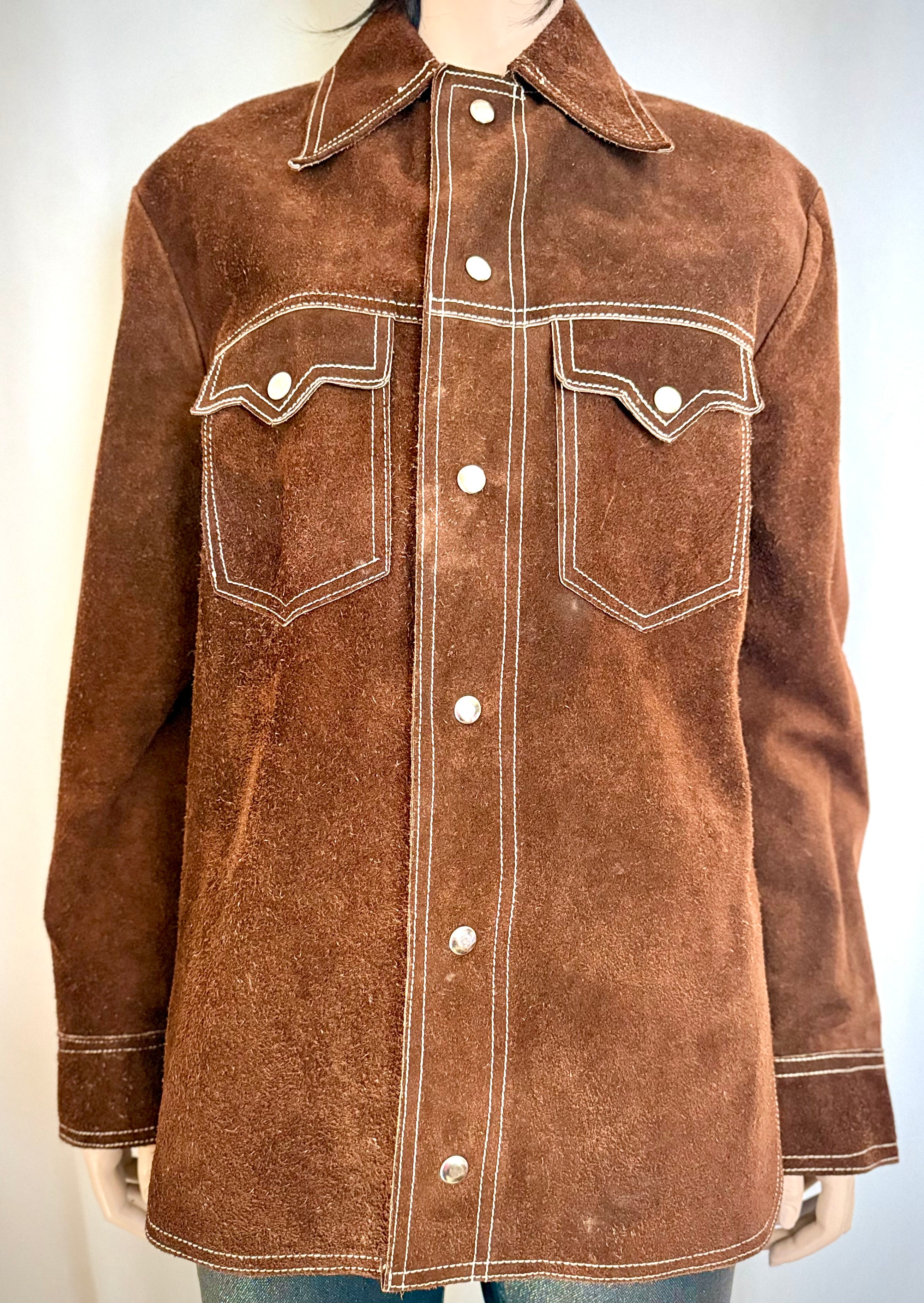 Exceptional Vintage 70s Mexican Suede Western Jacket with Scenic Bird Lining
