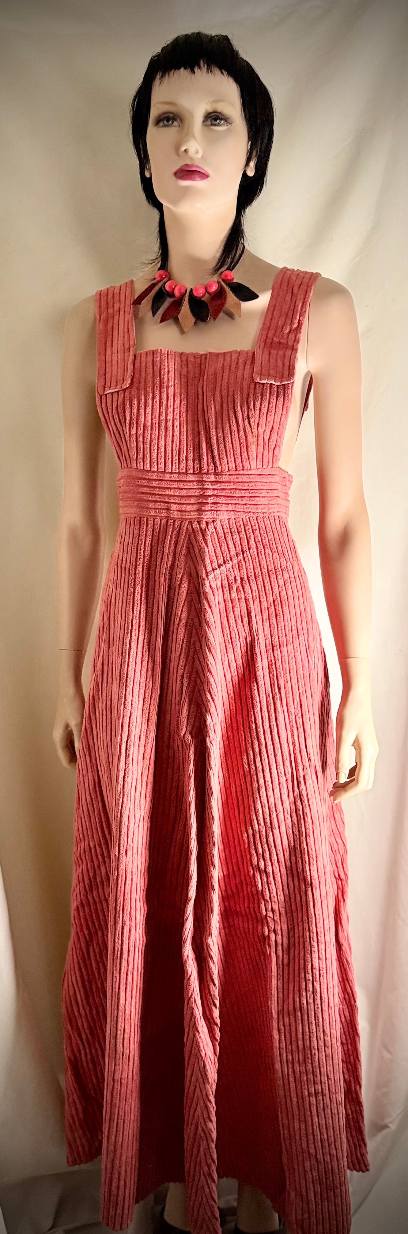 1970s Pink Velvet Corduroy Prairie Dress