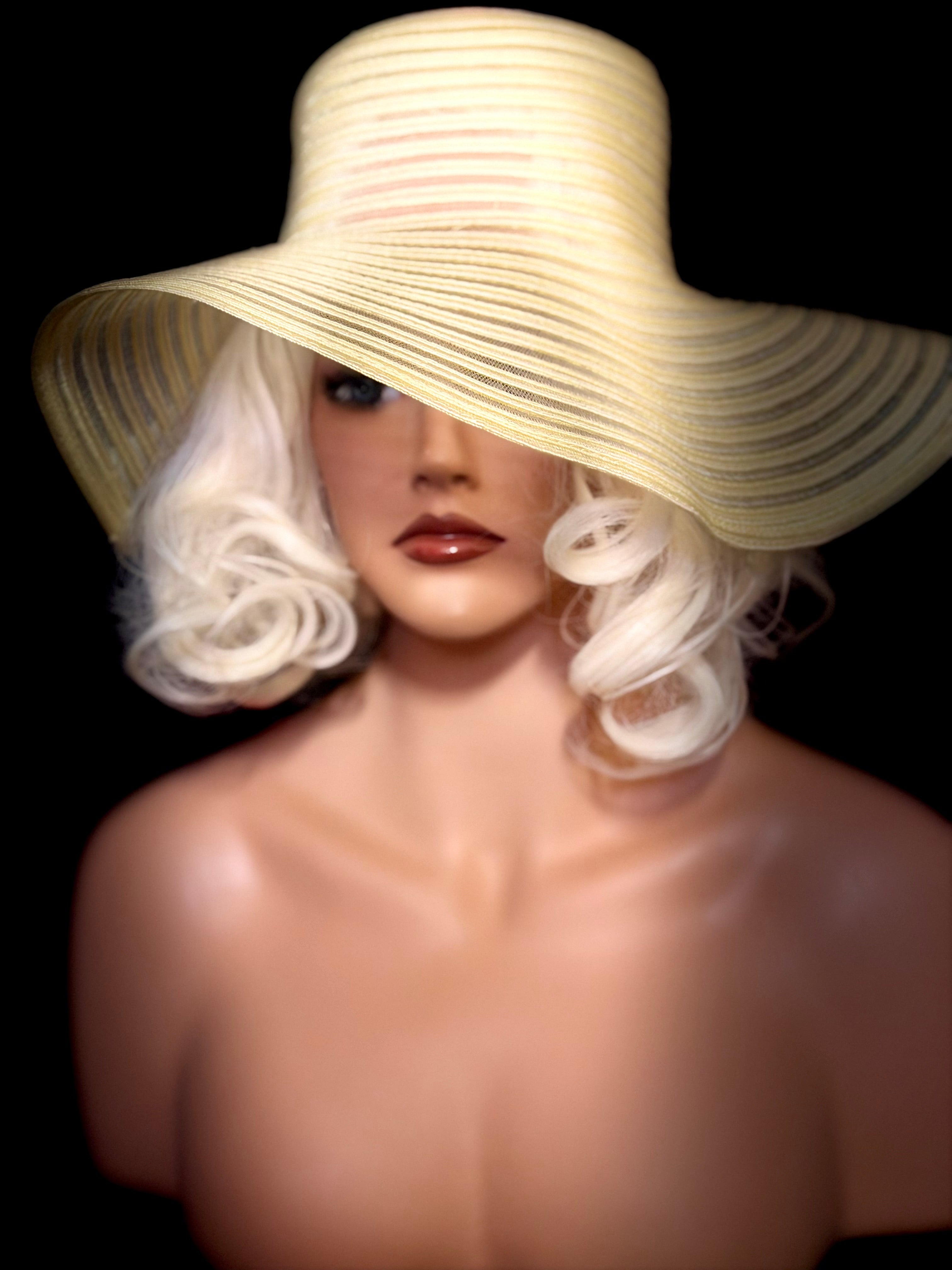 Late 1960s / Early 1970s Sheer Straw Wide-Brim Hat with Underlay