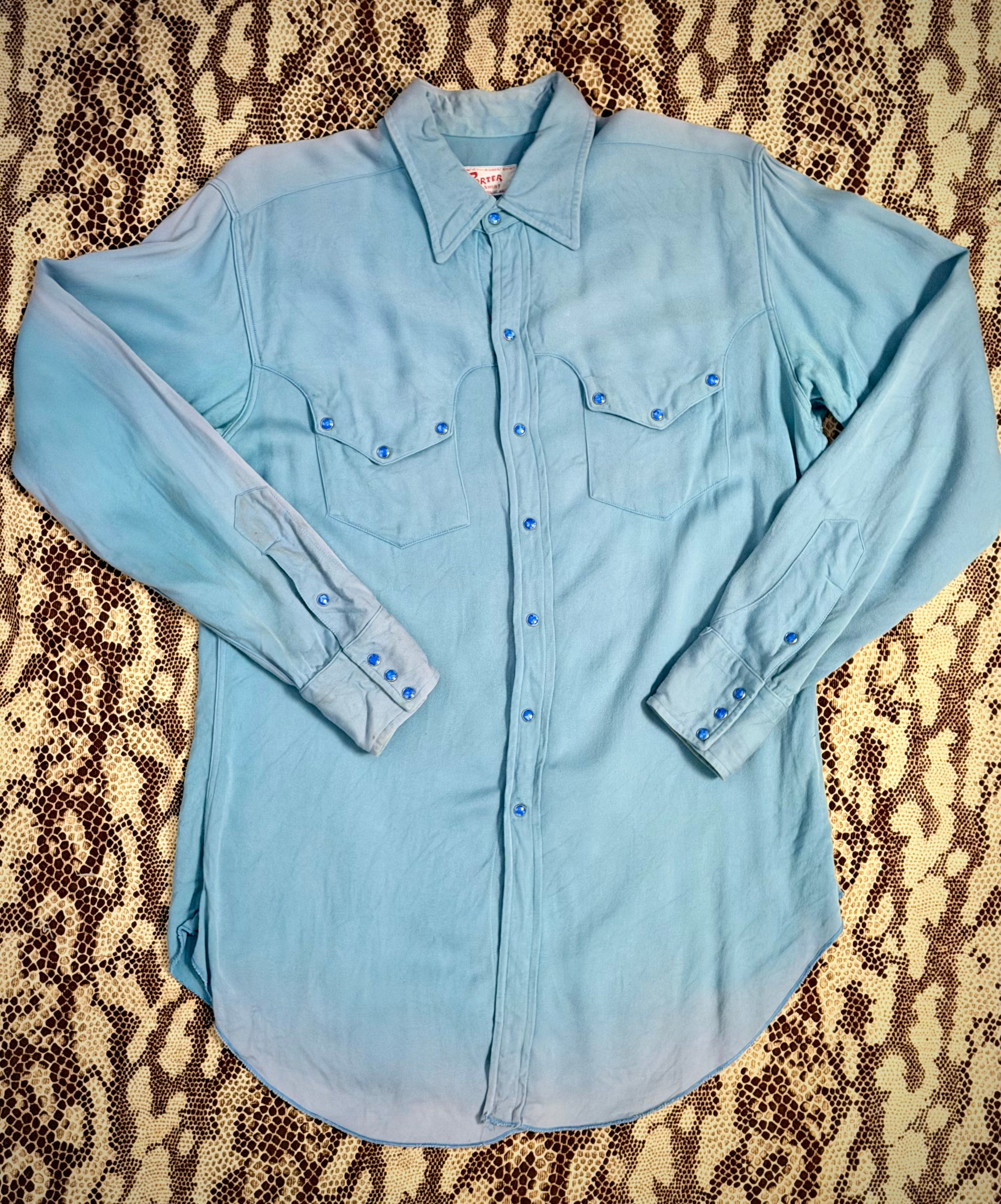 Vintage 1960s Porter of Arizona Western Shirt with Blue Cabochon Snaps