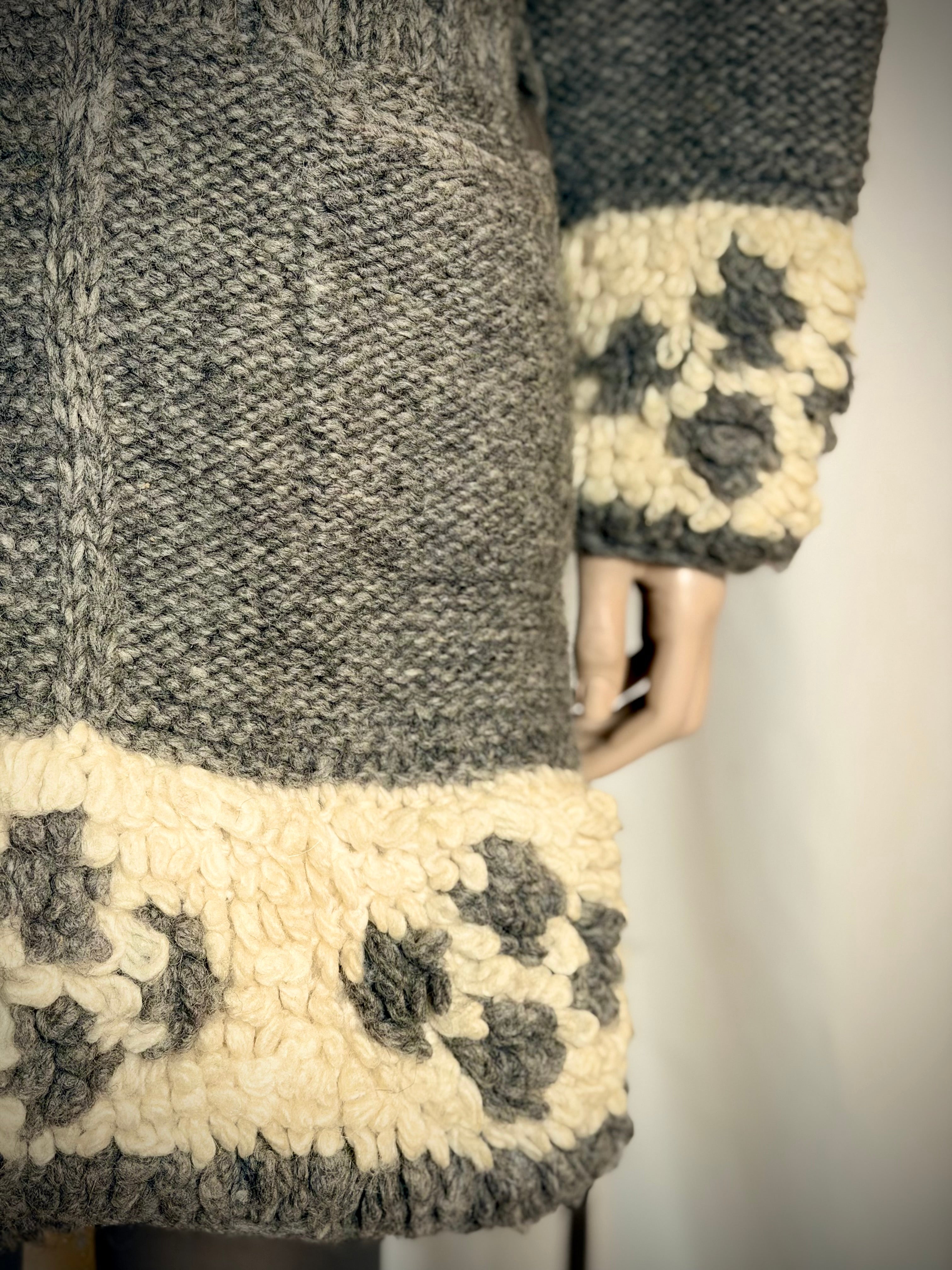 1970s Hand Knitted Nordic Wool Cardigan With Leather Belt