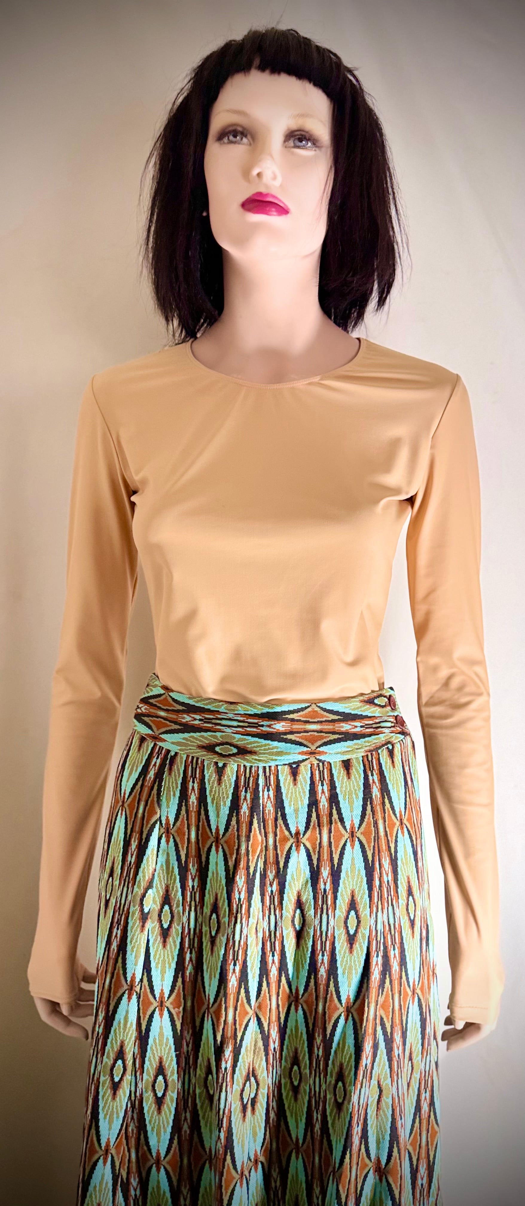 70s Geometric Knit Maxi Skirt