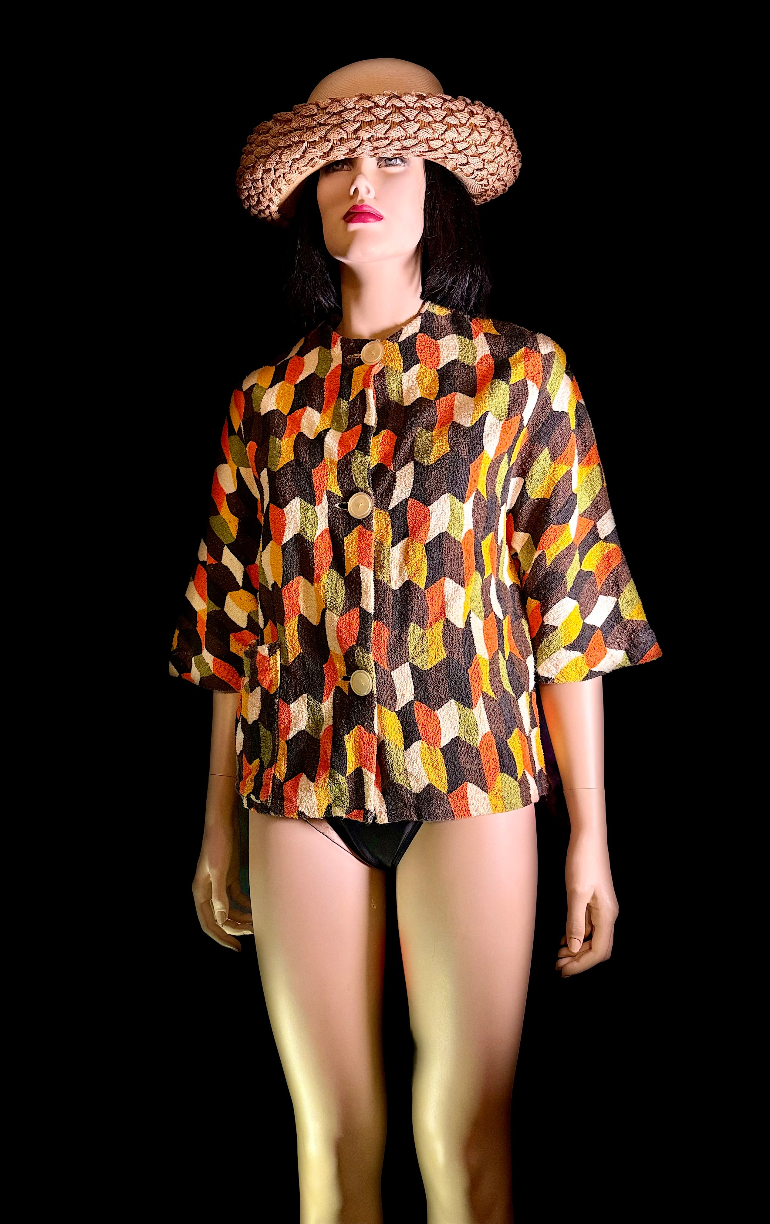 Vintage 1960s Towelling Cover-Up Jacket | Unworn | Graphic Mid-Century Print