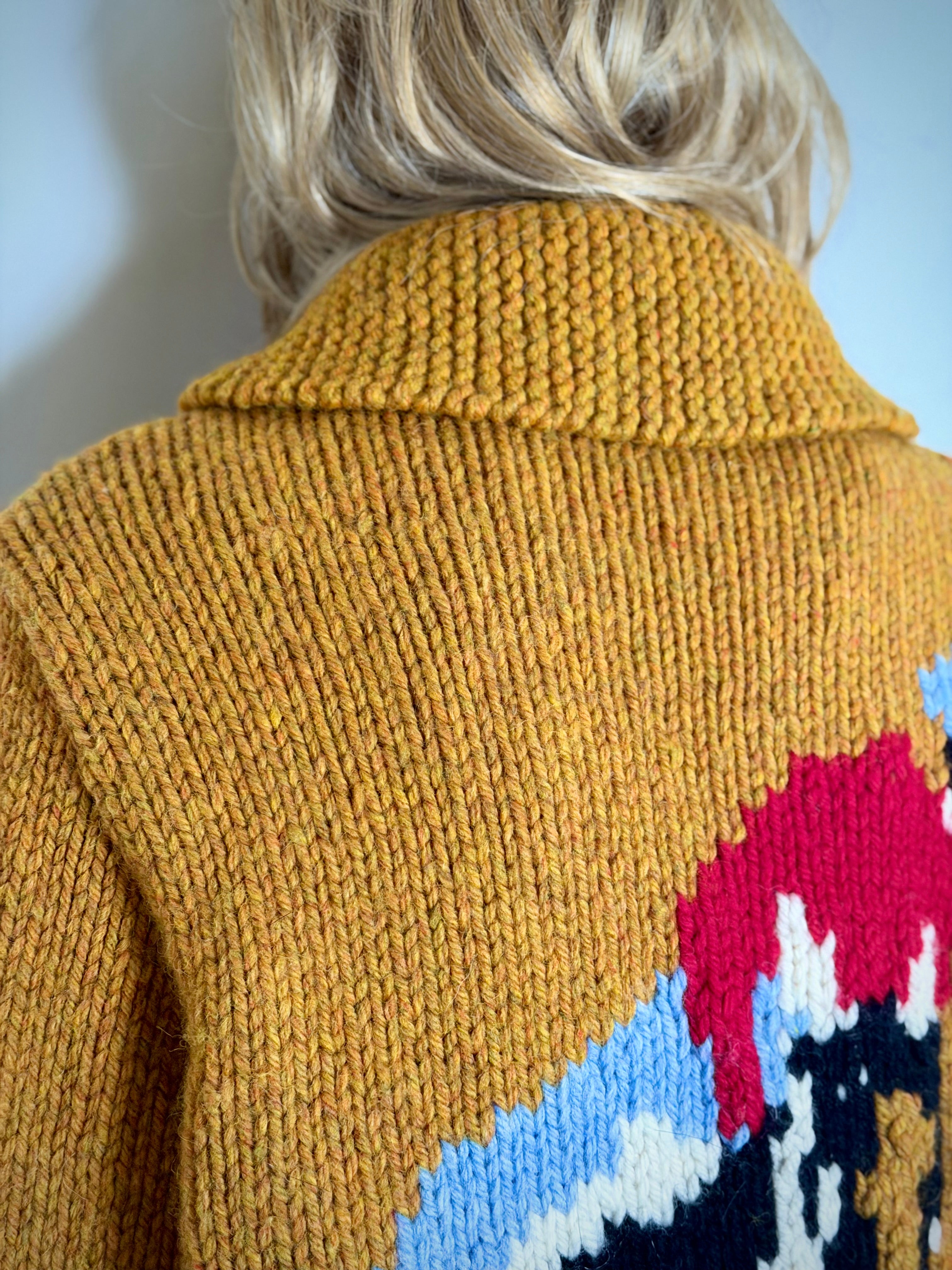 Exceptional Mid-Century Cowichan Cardigan - Horse and Rider Motif, Fully Lined