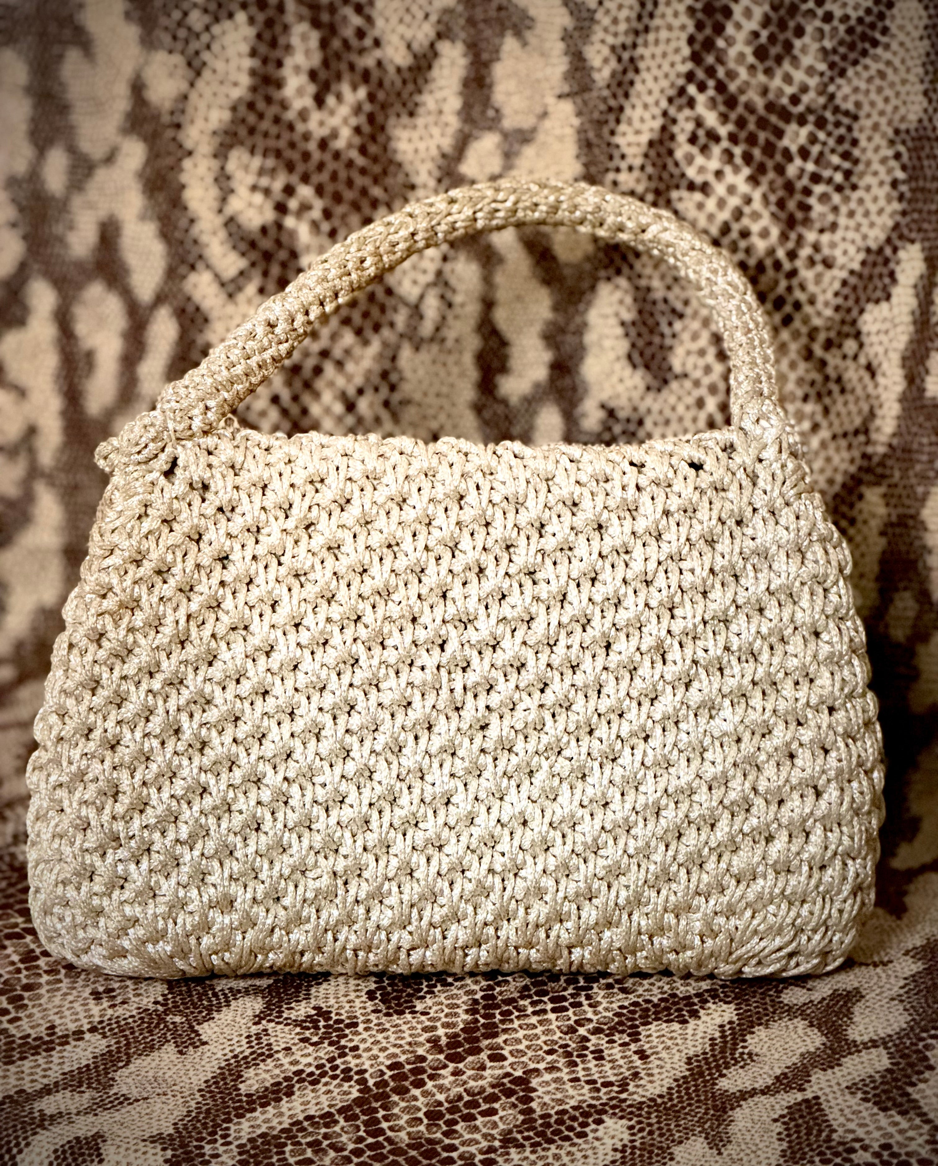 Crochet Tote - 1960s Handwoven Raffia Handbag