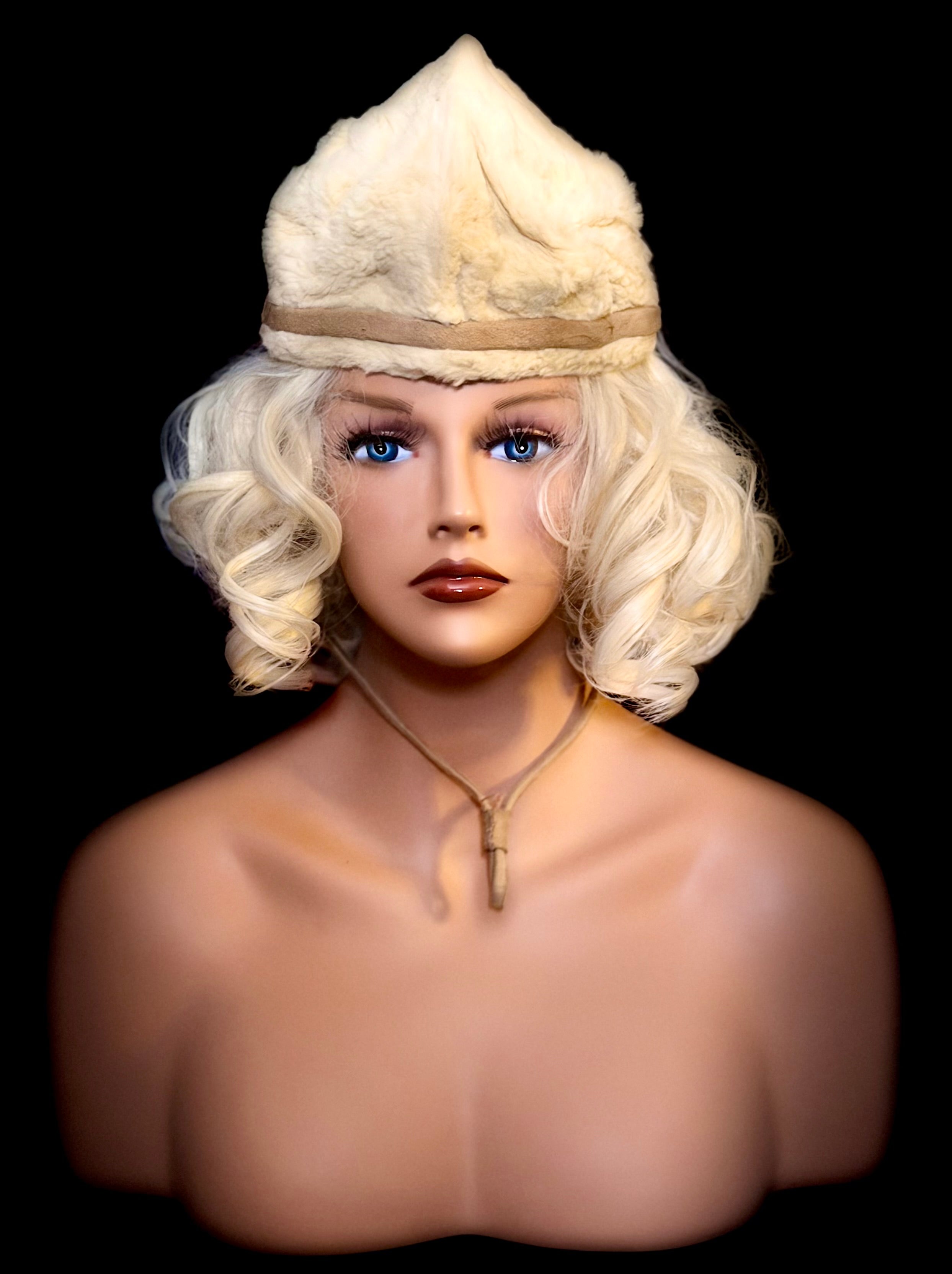 1930s-1940s Shearling Aviator Hat with Leather Ties