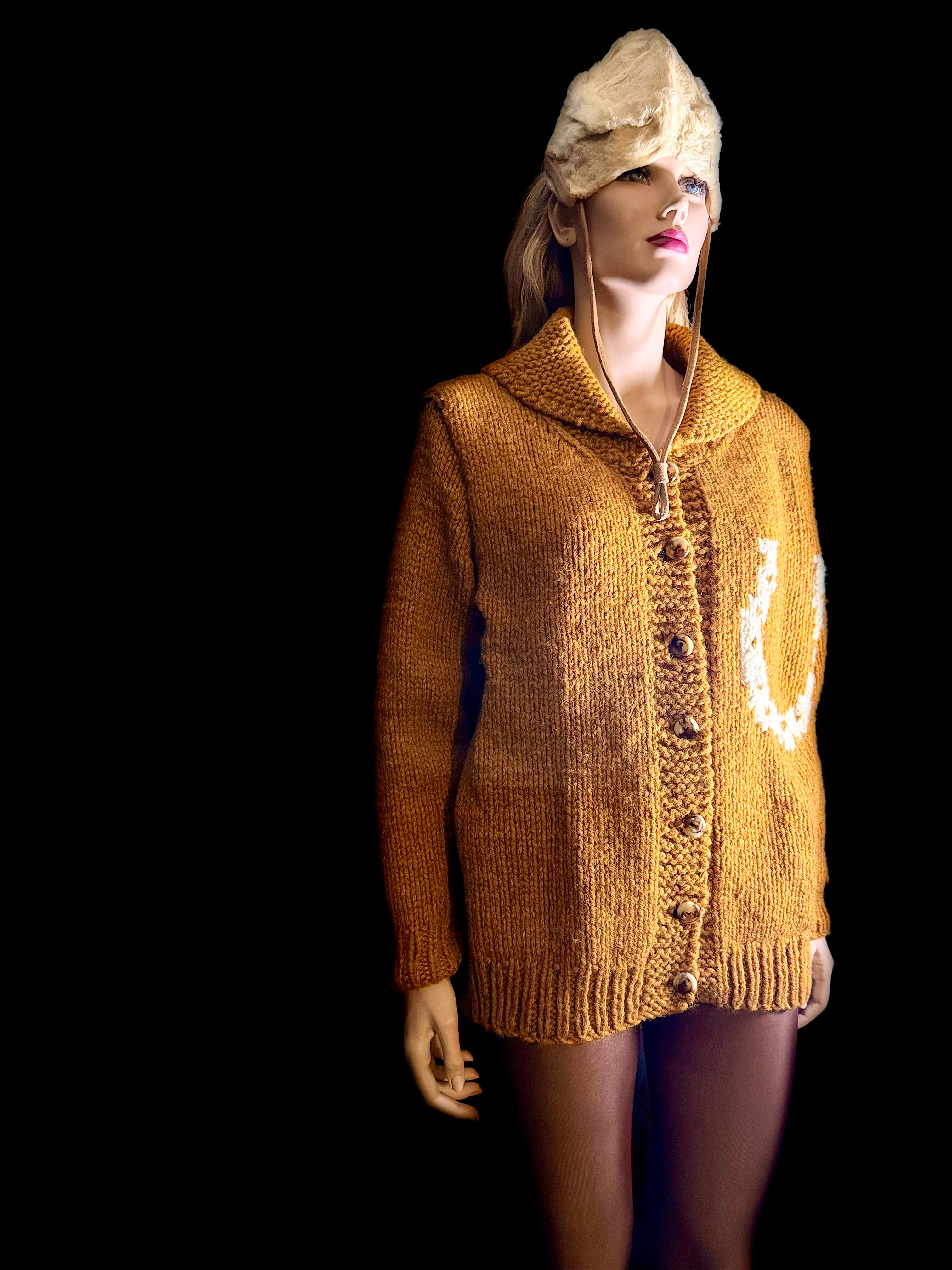 Exceptional Mid-Century Cowichan Cardigan - Horse and Rider Motif, Fully Lined