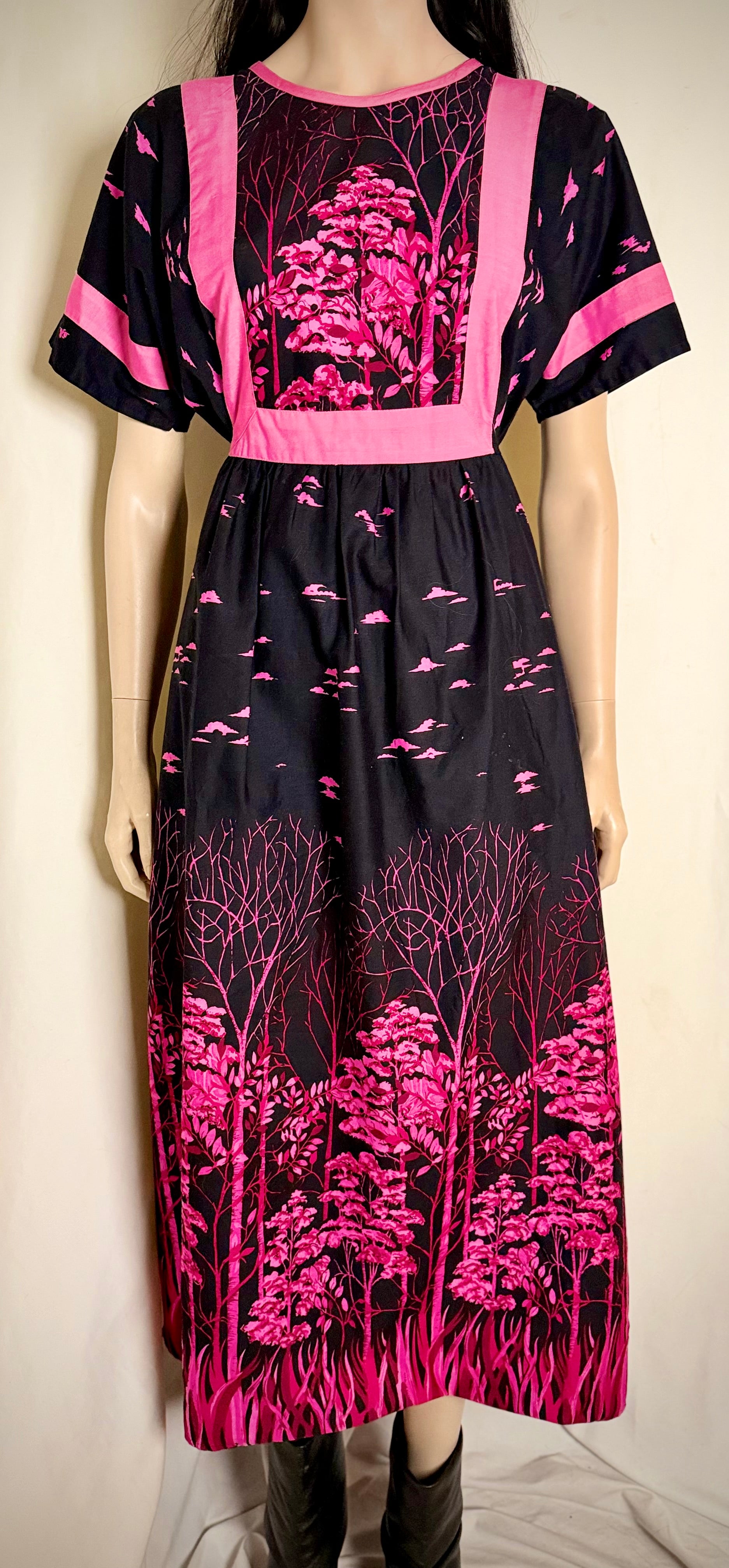 1980s Folk Print Cotton Smock Dress