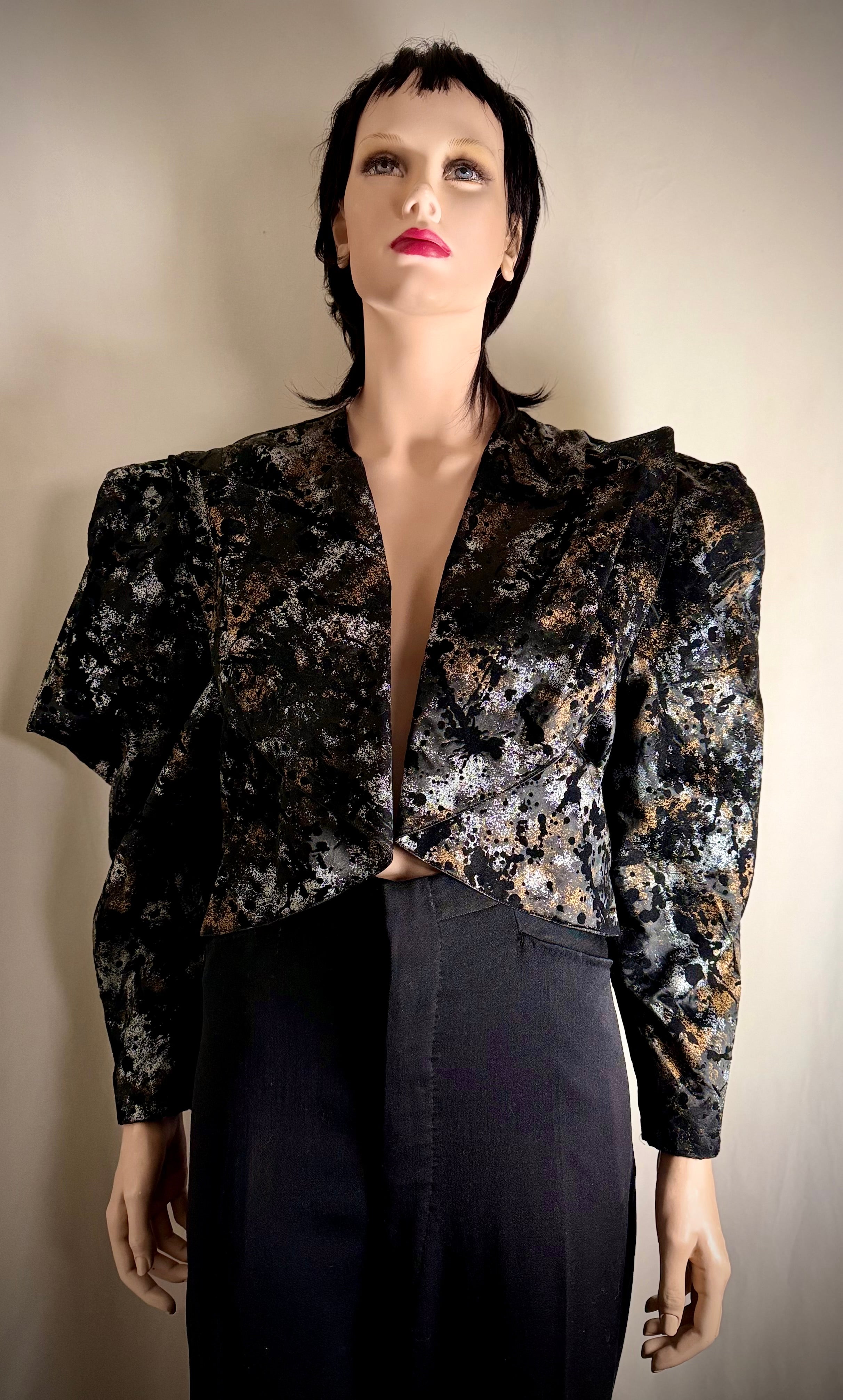Vintage Asymmetrical Sculpted-Shoulder Metallic Bolero