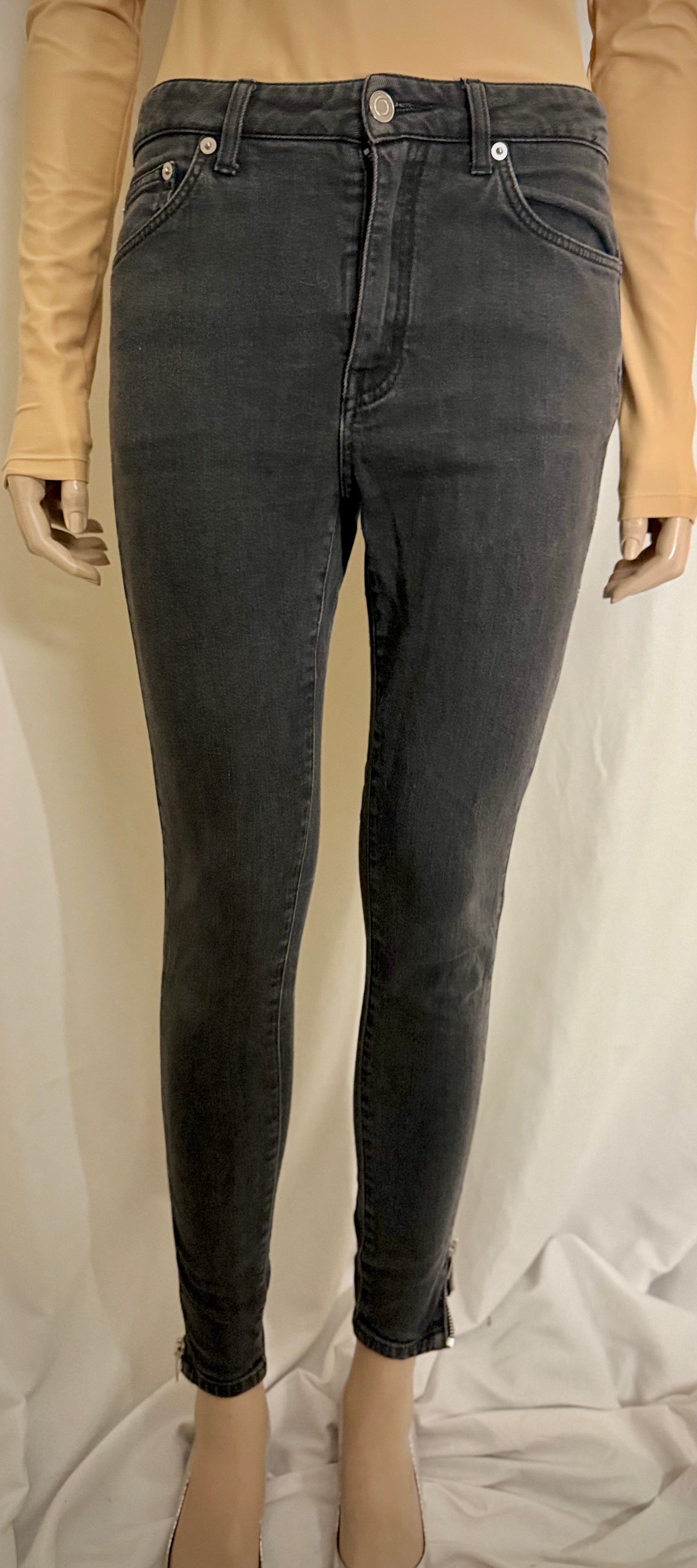 Saint Laurent Paris Leg Zip Skinny Jeans - Aged Black Denim