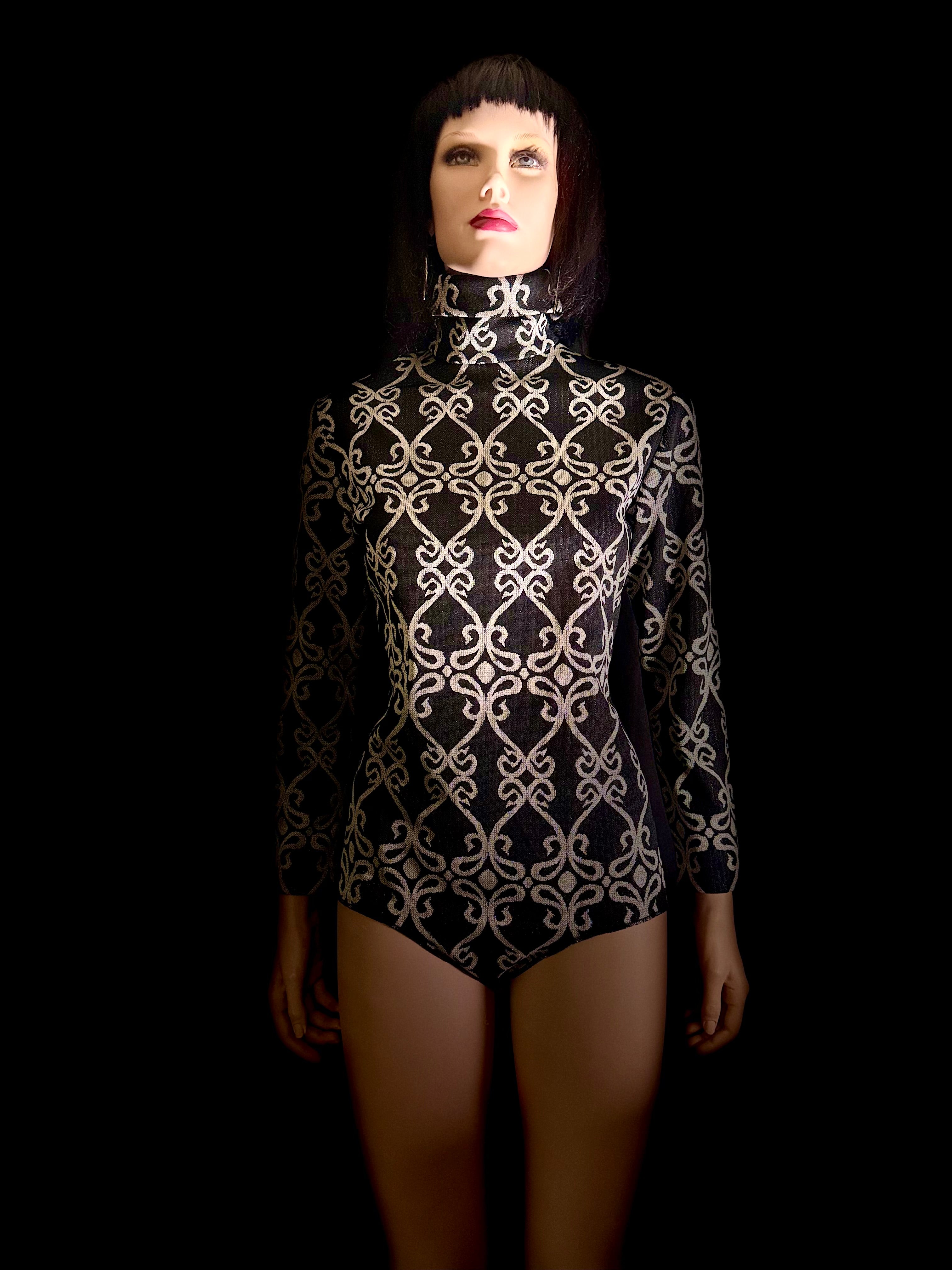 1980s Black & Silver Lurex Bodysuit