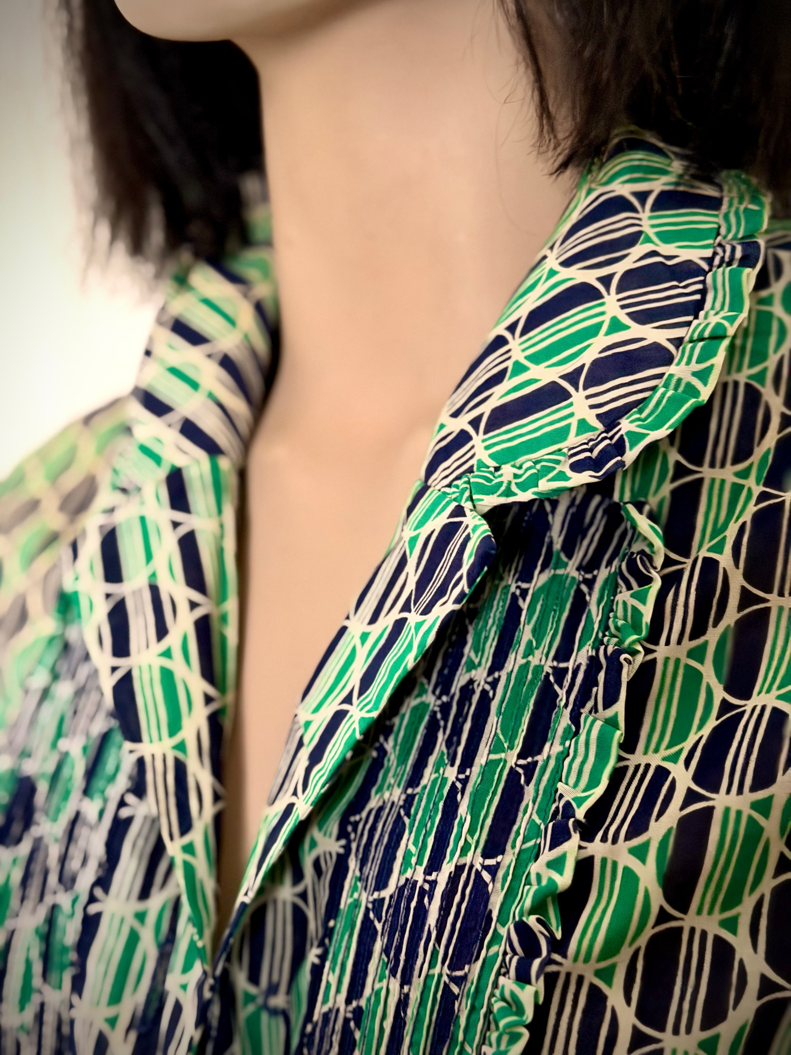 1960s Fifth Avenue Frock Geometric Print Cotton Day Dress