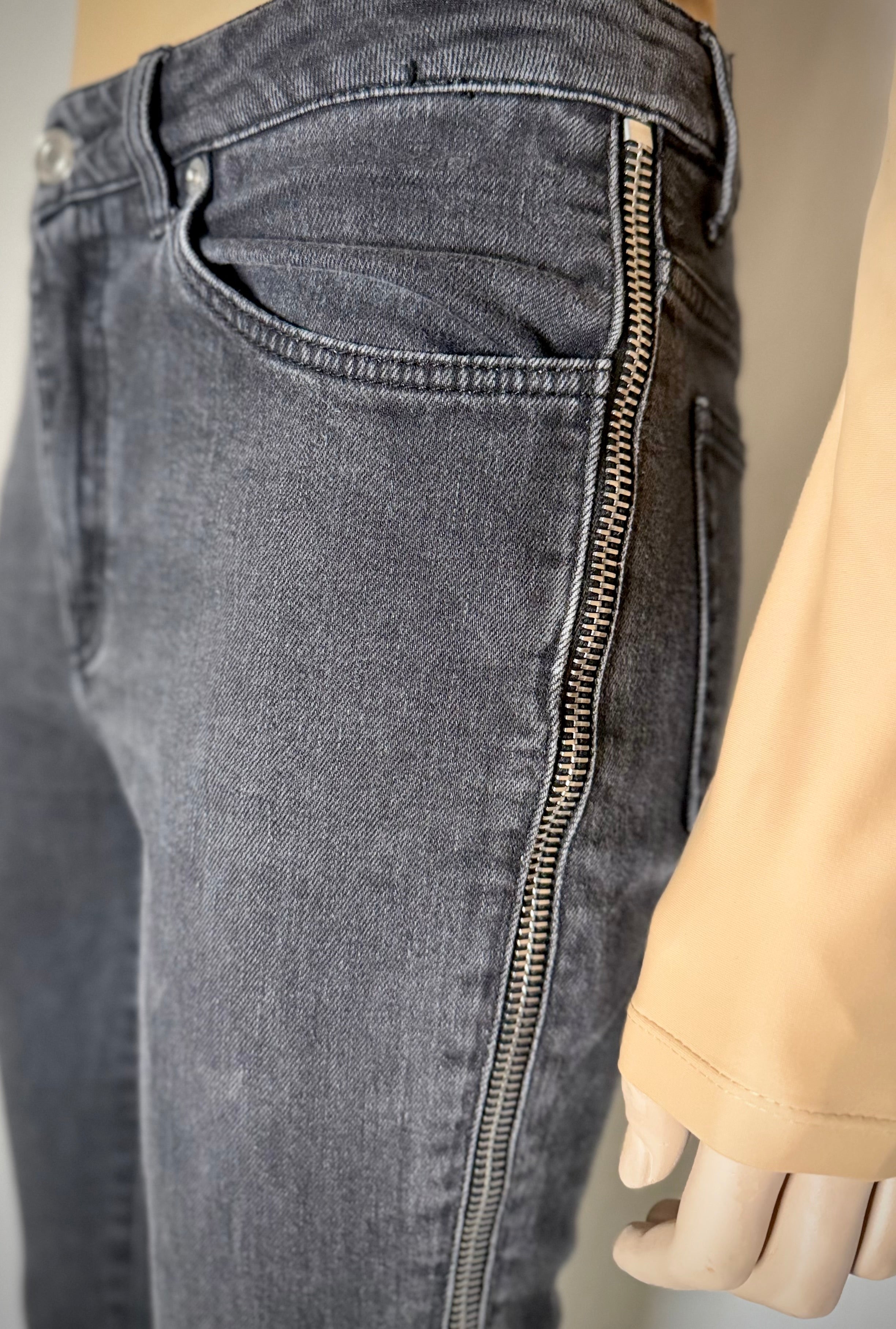 Saint Laurent Paris Leg Zip Skinny Jeans - Aged Black Denim