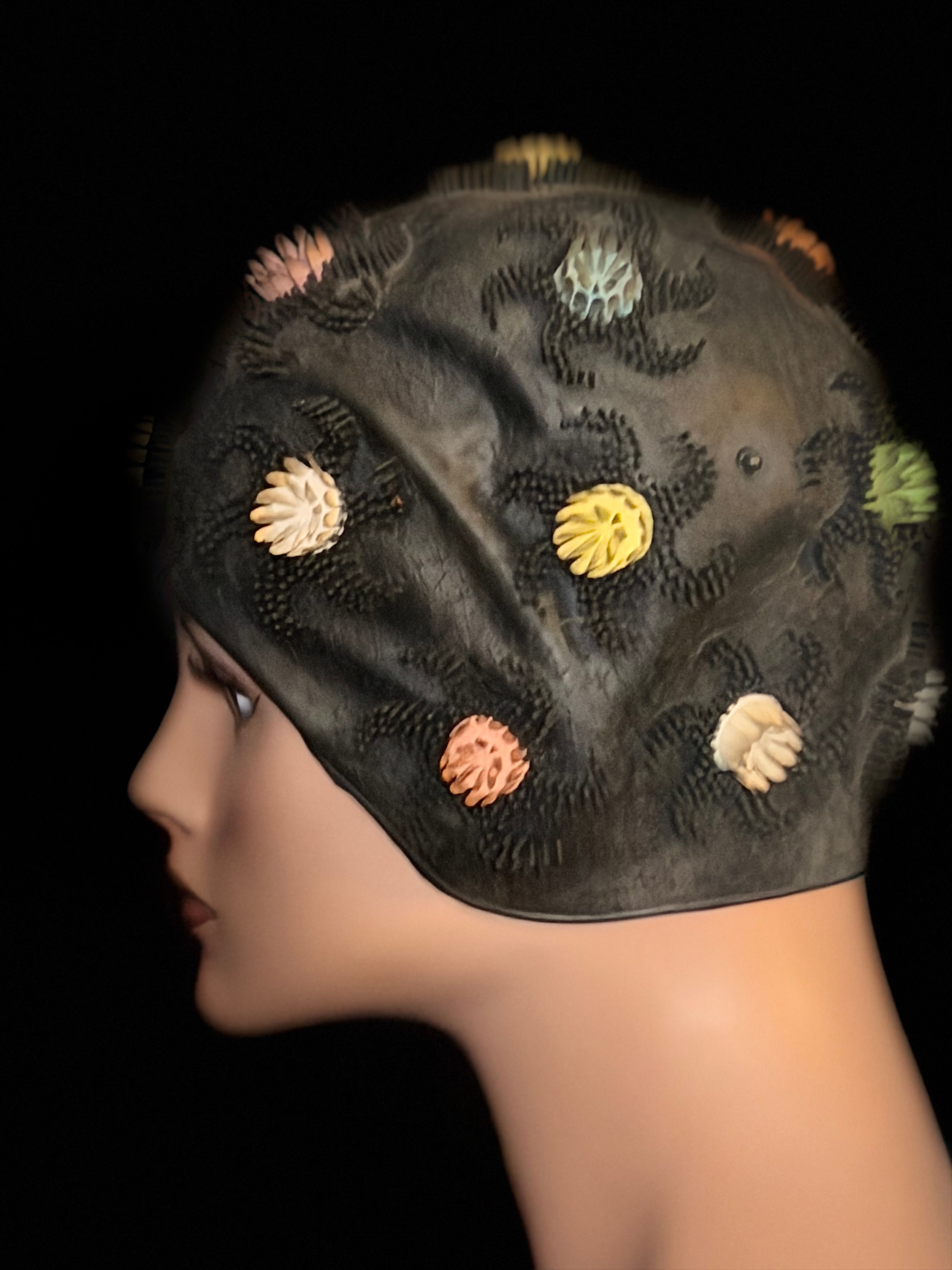 Vintage Floral Rubber Swim Cap | Made in Spain | Mid-Century Sculptural Design