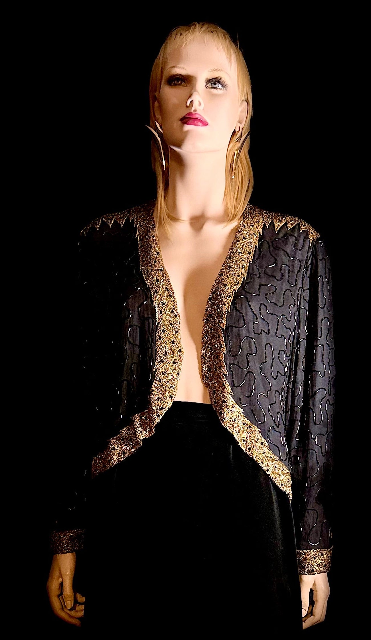 Hand-Embroidered Black & Gold Evening Jacket - One-of-a-Kind Luxe Vintage