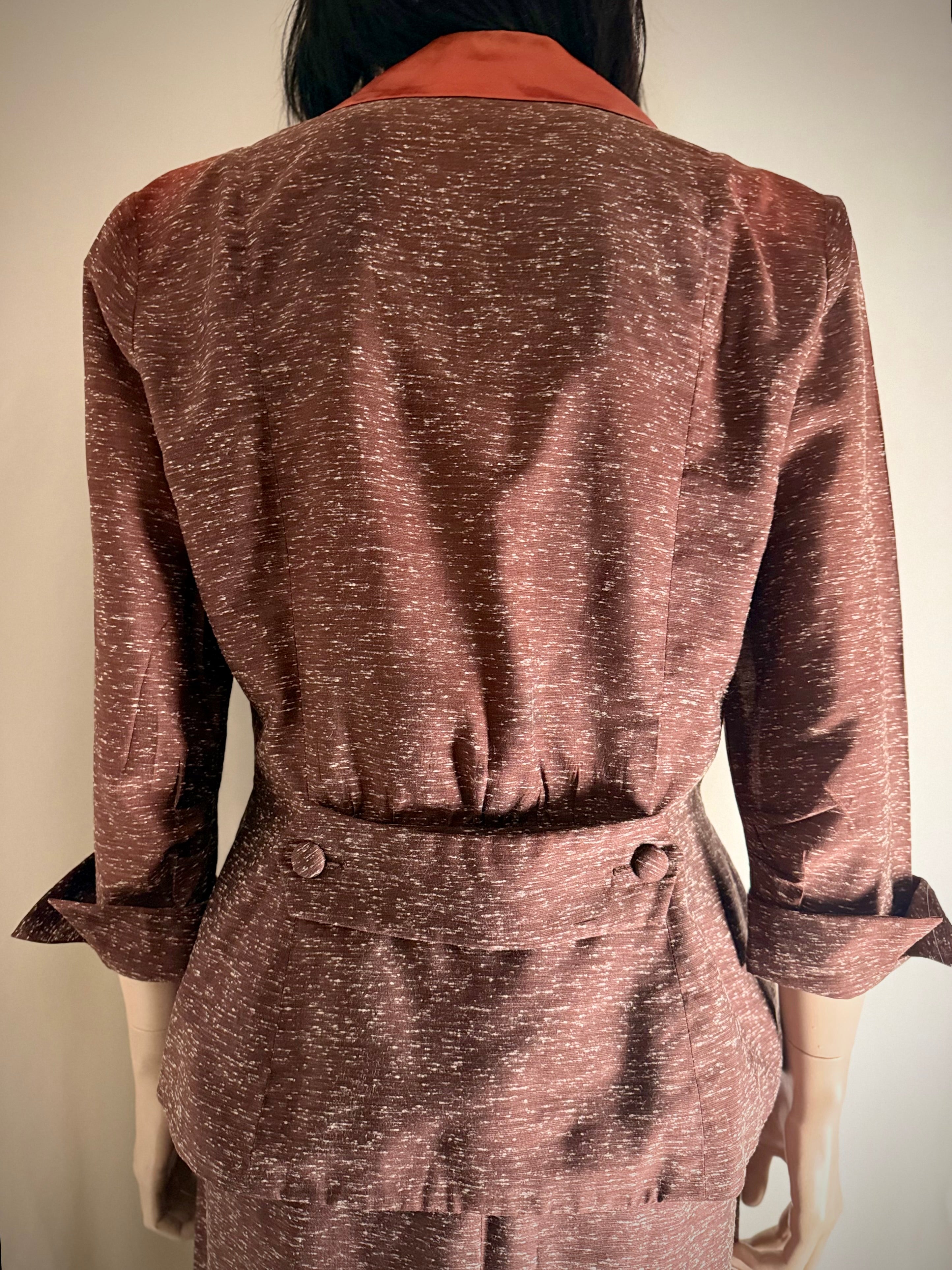 Late 1940s Vintage Skirt Suit - Rayon-Cotton with Satin Collar Detail