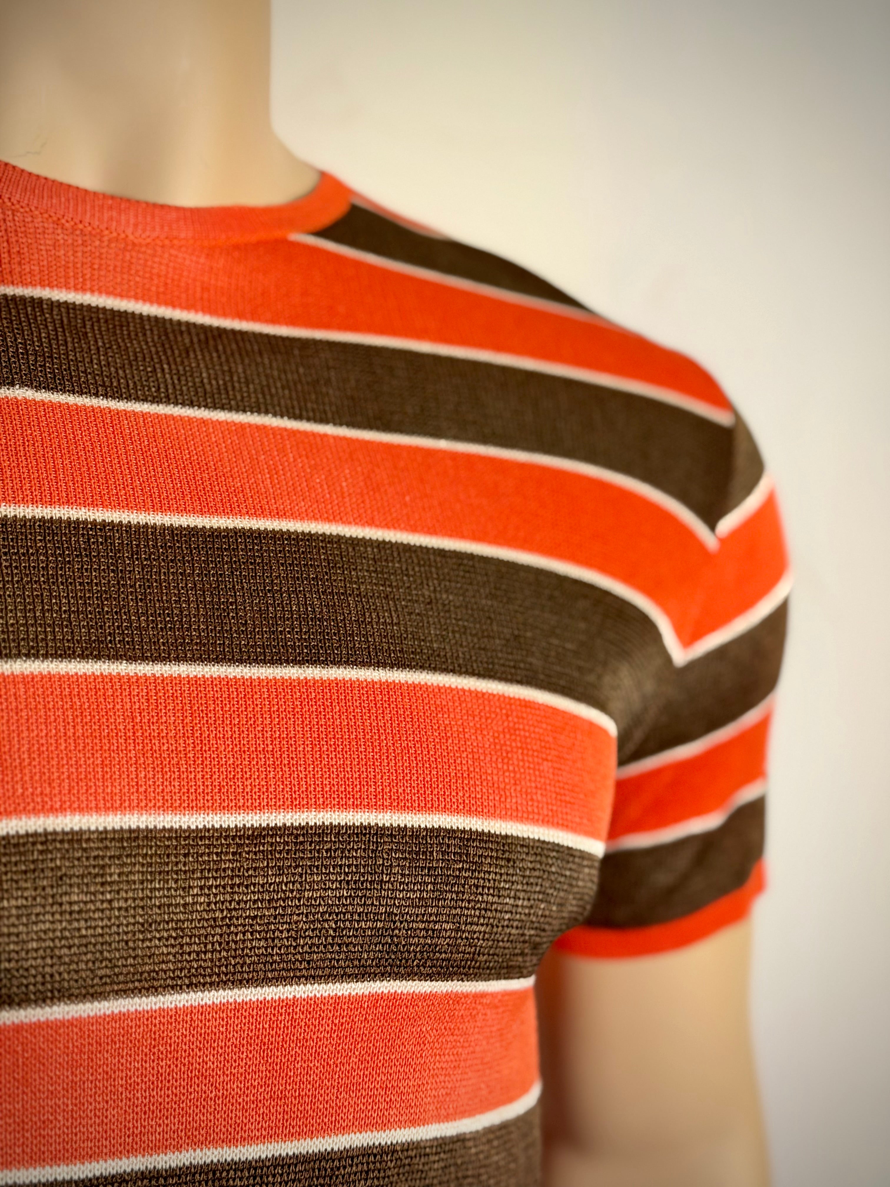 Vintage Back-Zip Striped Fine Knit Top