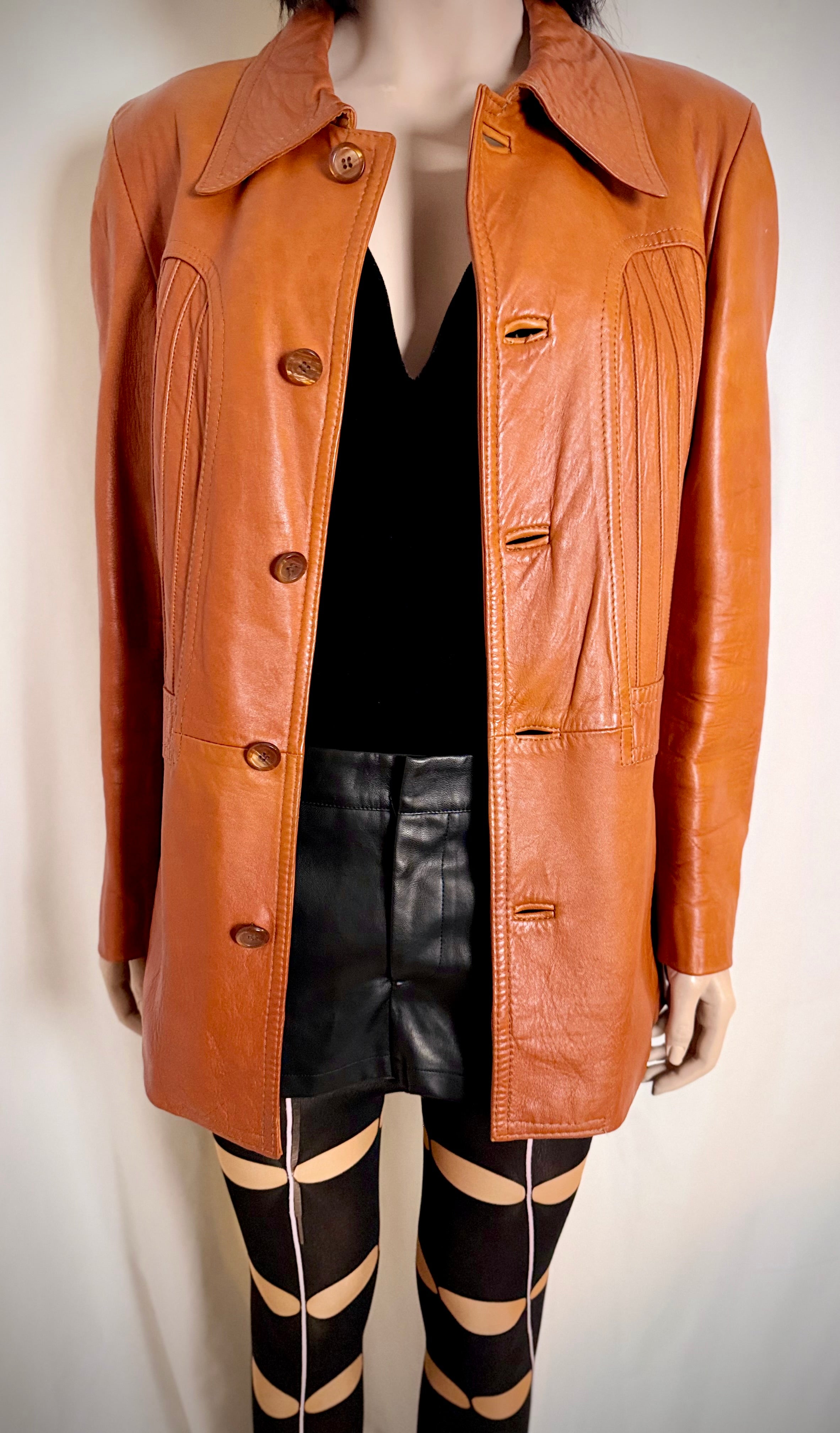 Late 1960s-Early 1970s Cognac Leather Jacket by John Palermo