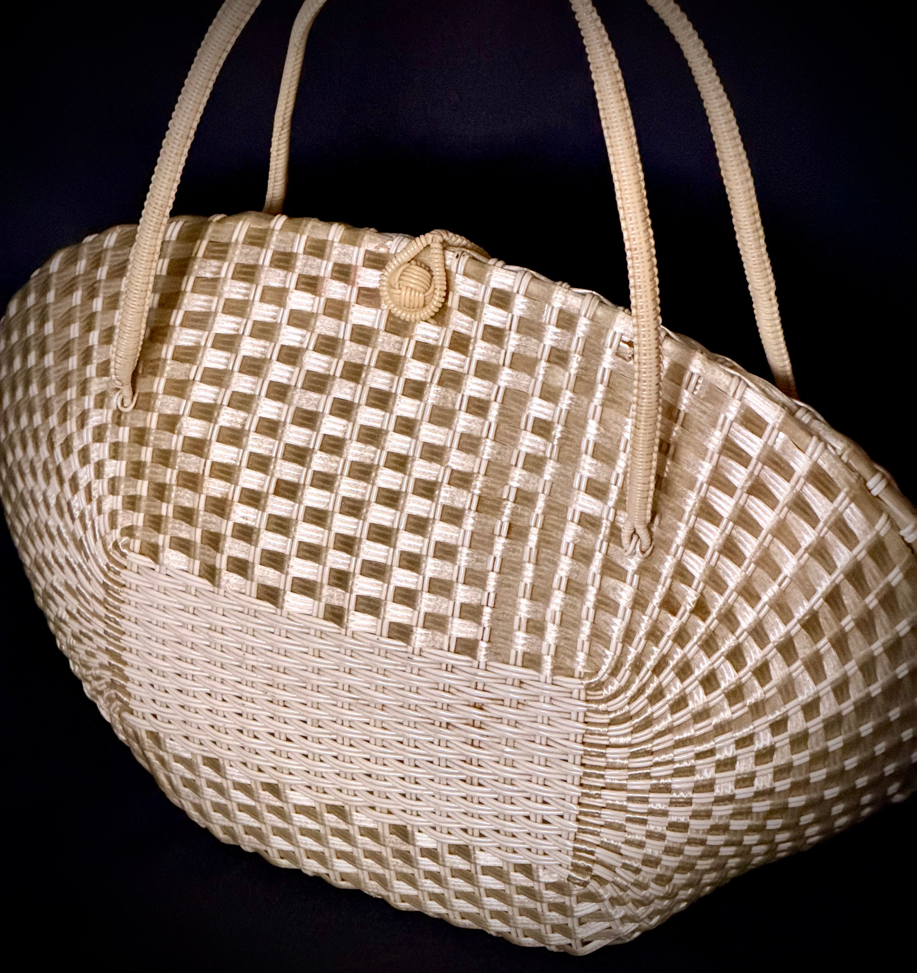 Woven Carryall - 1950s Sculpted Basket Handbag