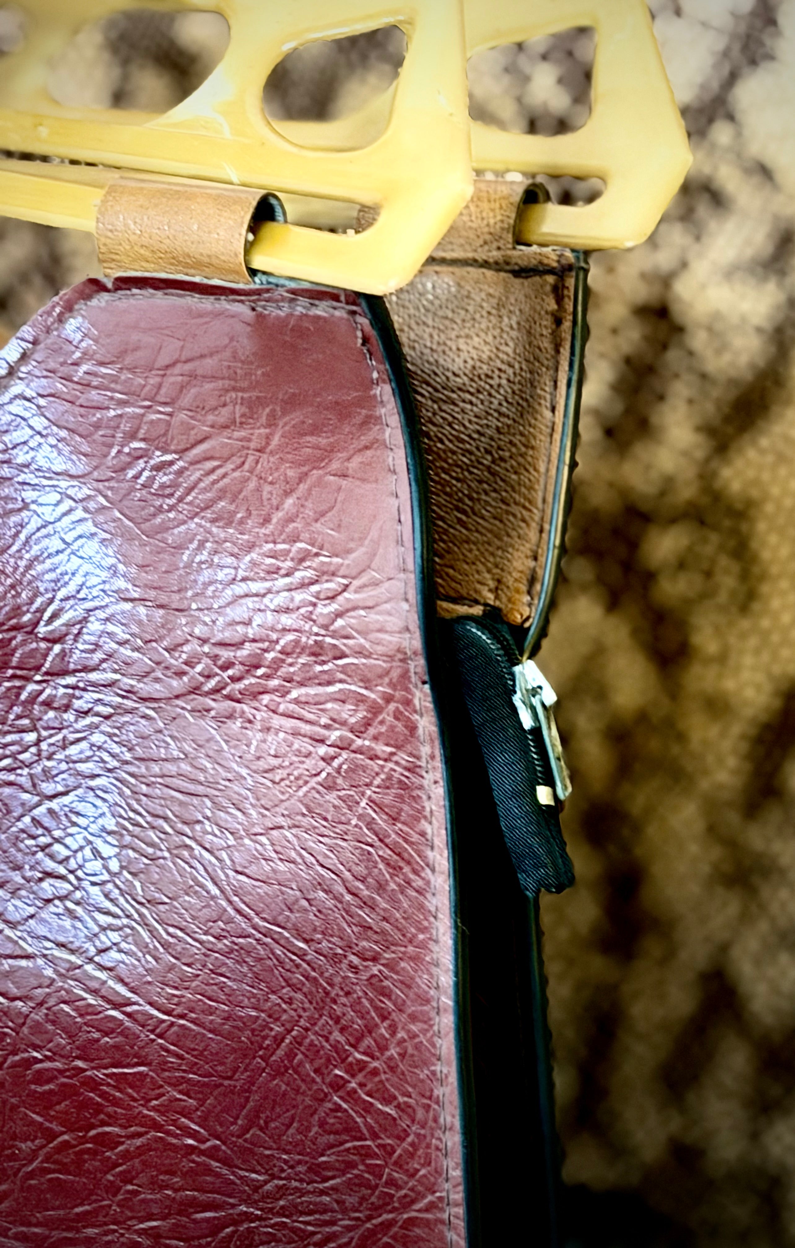 1960s-1970s Large Italian Leather Bag with Sculptural Handles- Deadstock