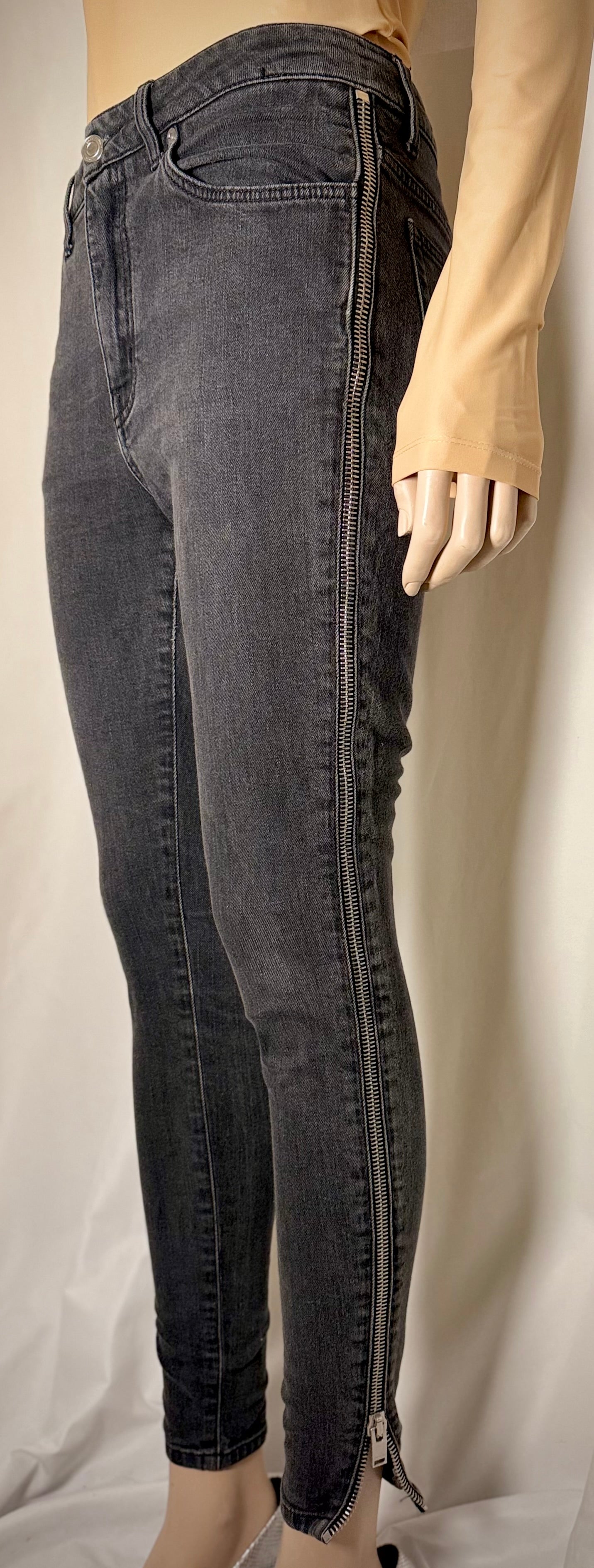 Saint Laurent Paris Leg Zip Skinny Jeans - Aged Black Denim