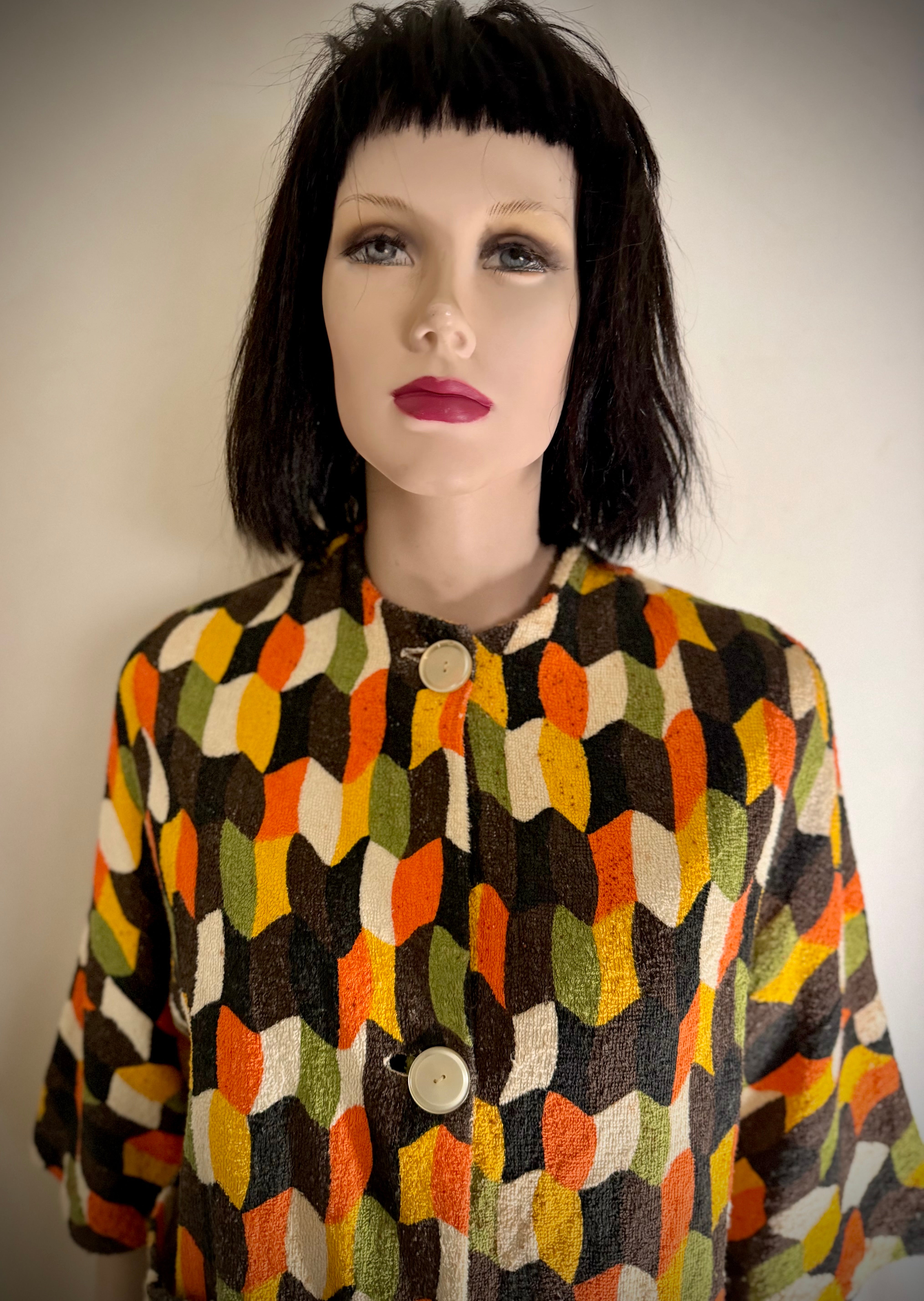 Vintage 1960s Towelling Cover-Up Jacket | Unworn | Graphic Mid-Century Print