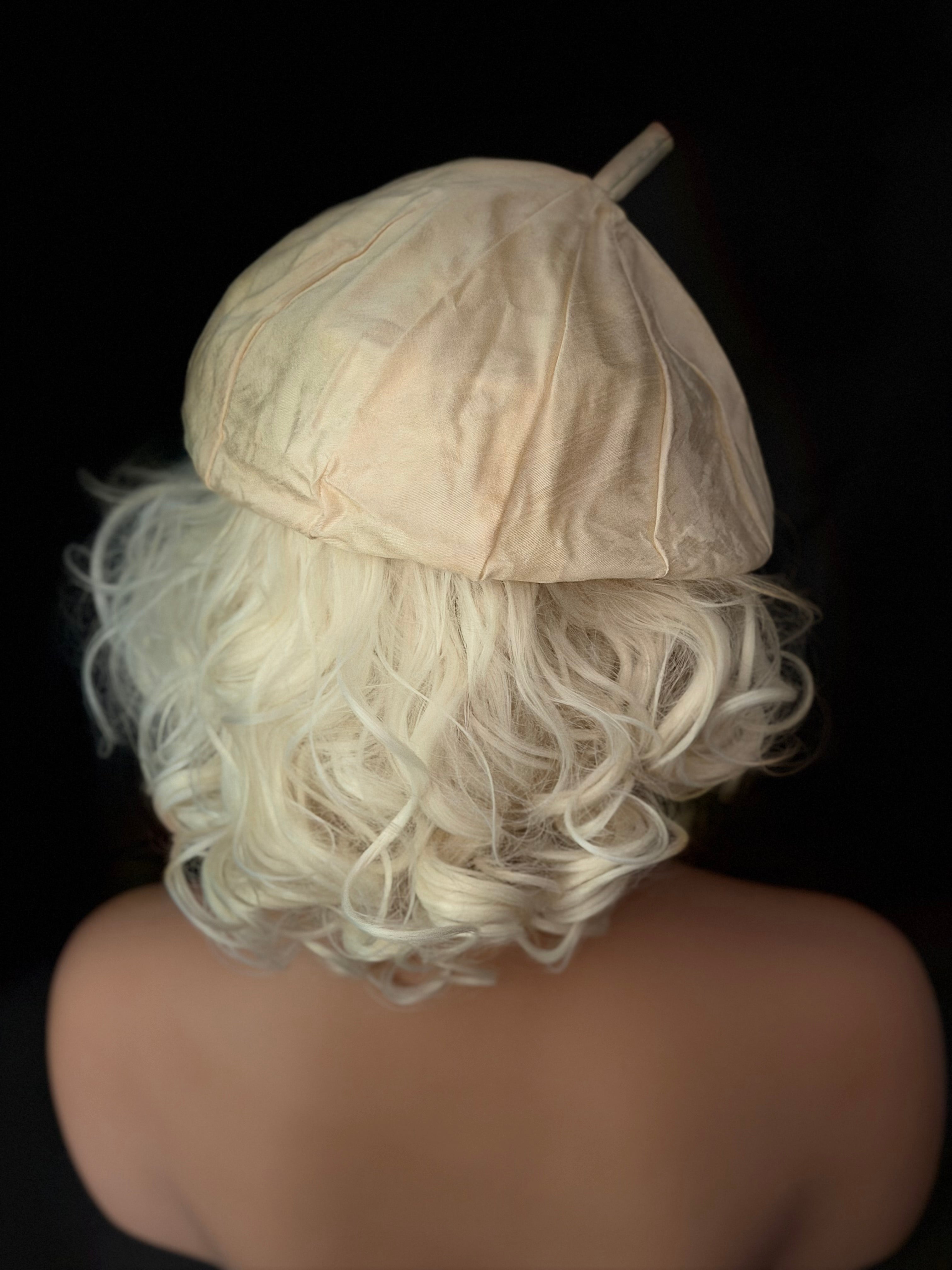 1940s Cream Silk Blend Pumpkin Tam Cap