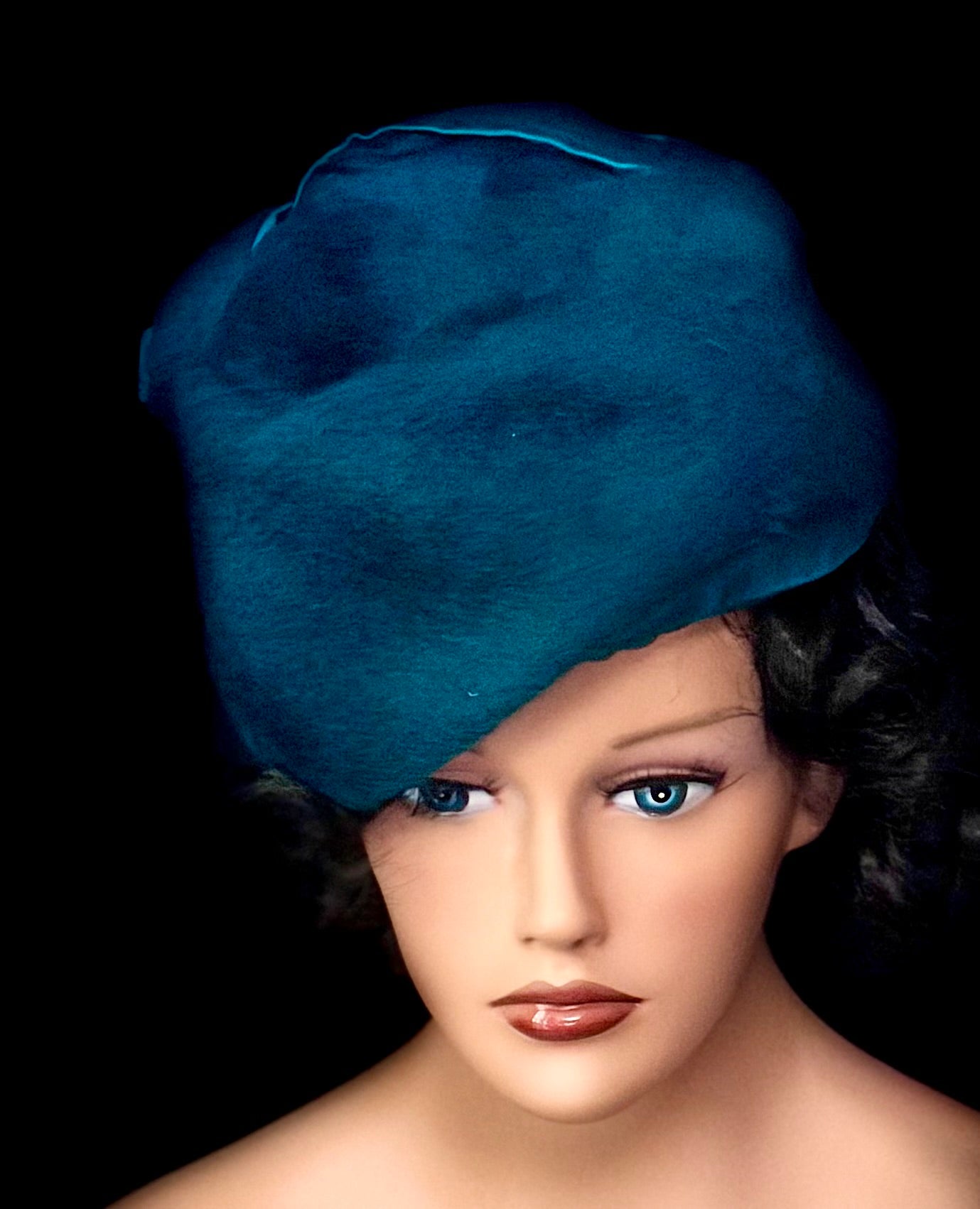1960s Teal Felt Tilt Hat-David Jones Service Millinery | Sculptural Mid-Century Couture Style