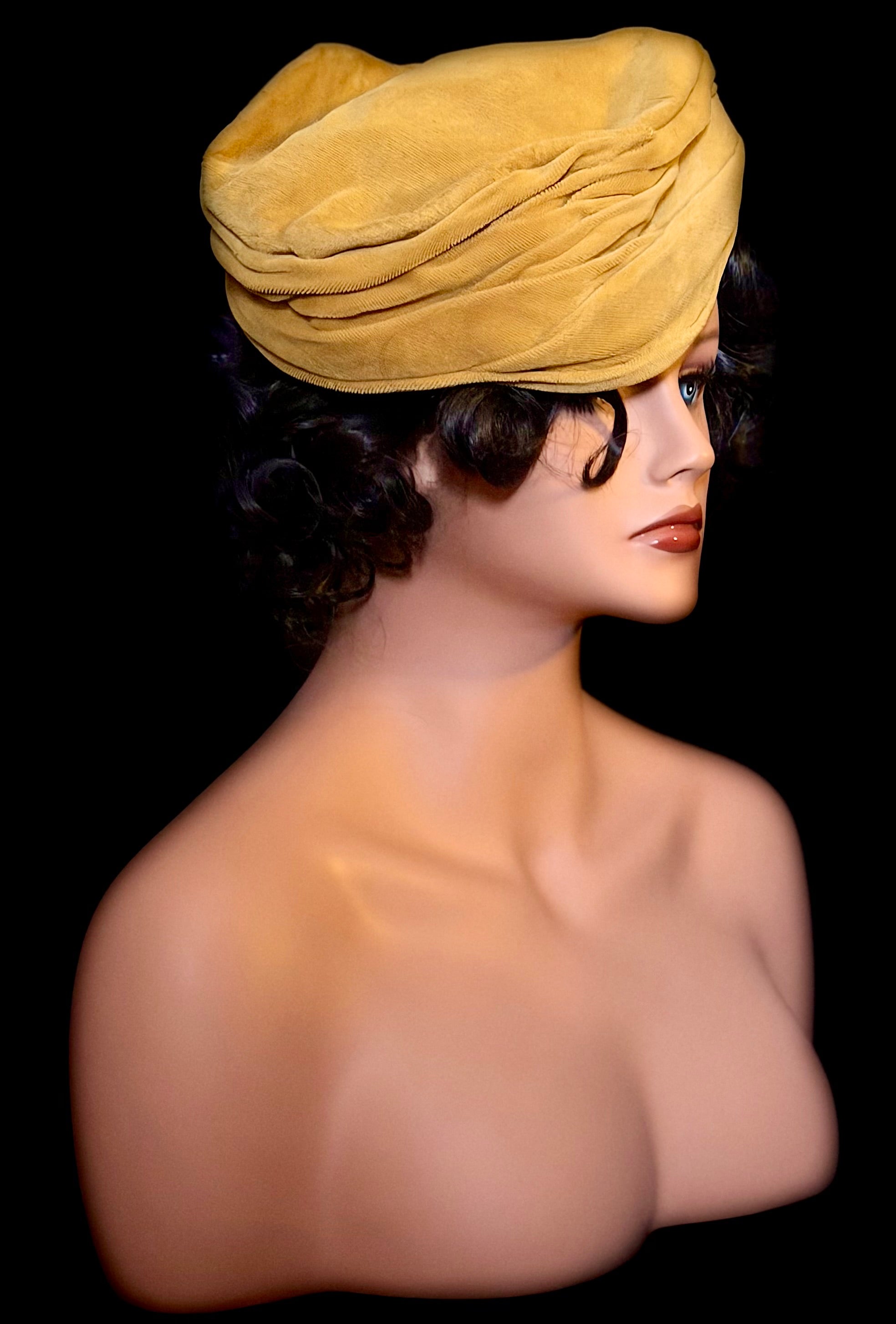 Vintage Draped Mustard Hat