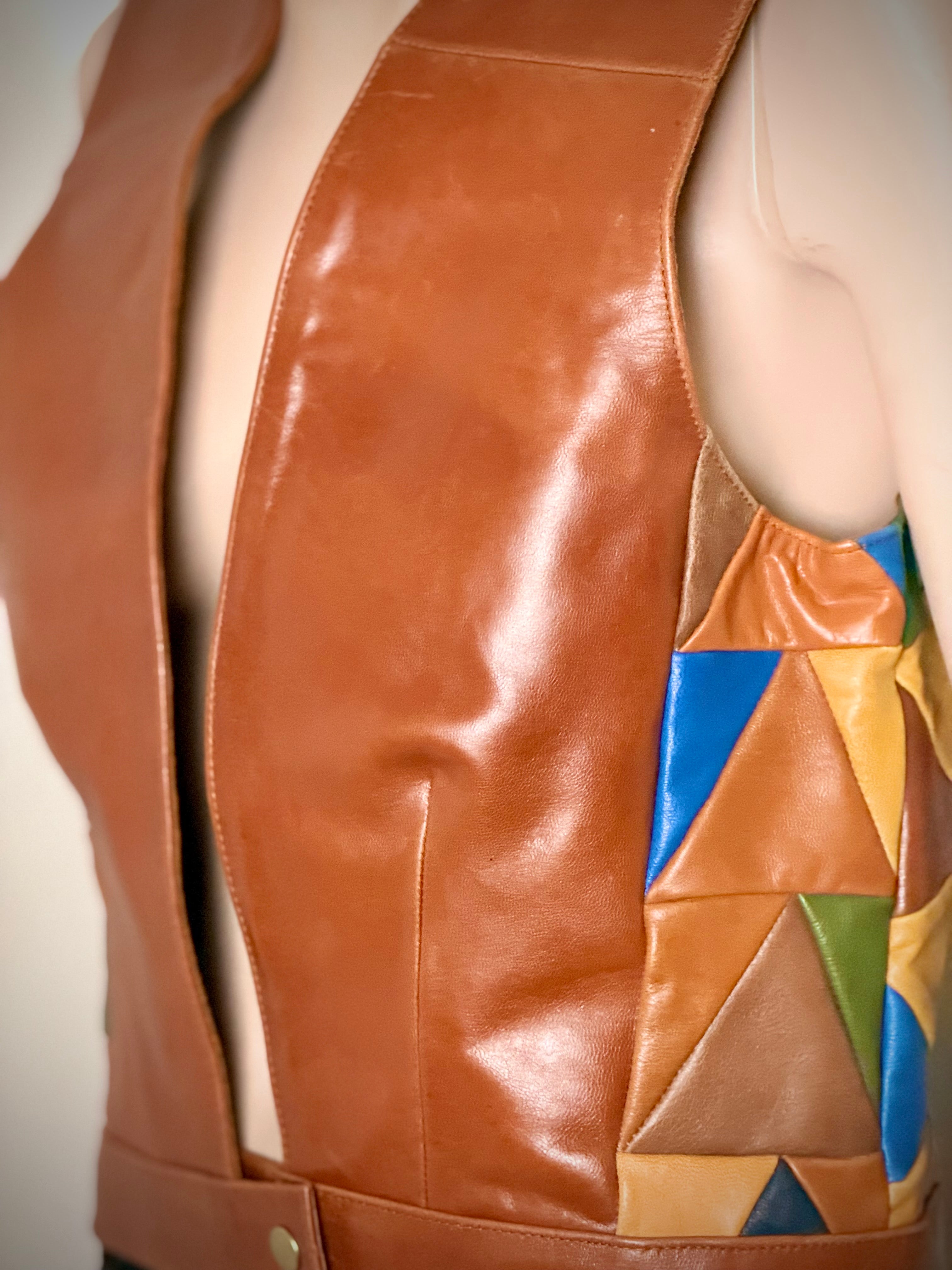 1990s Handcrafted Leather Patchwork Vest