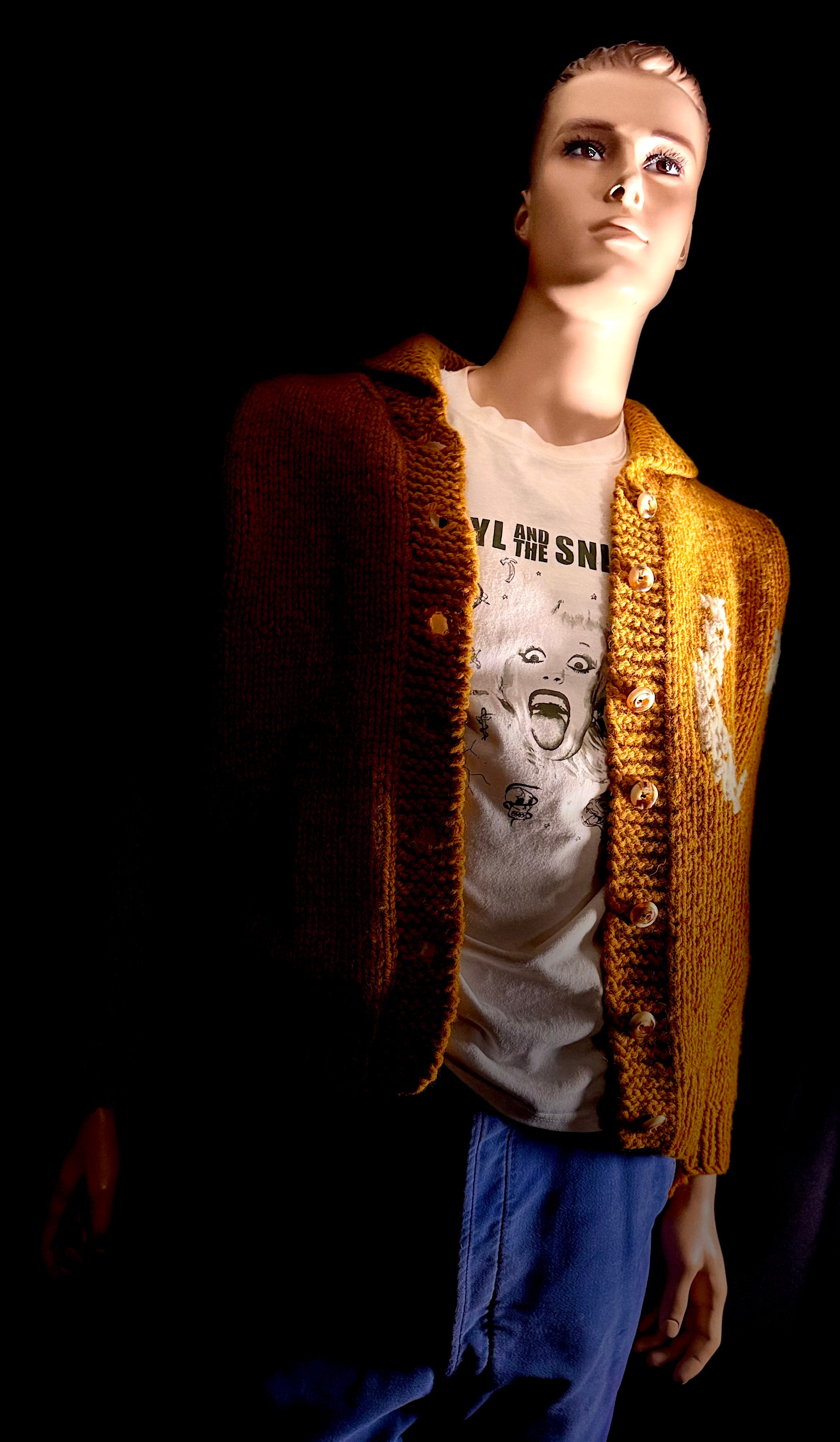 Mid-Century Lined Cowichan Cardigan - Hand-Knit Horse and Rider Motif