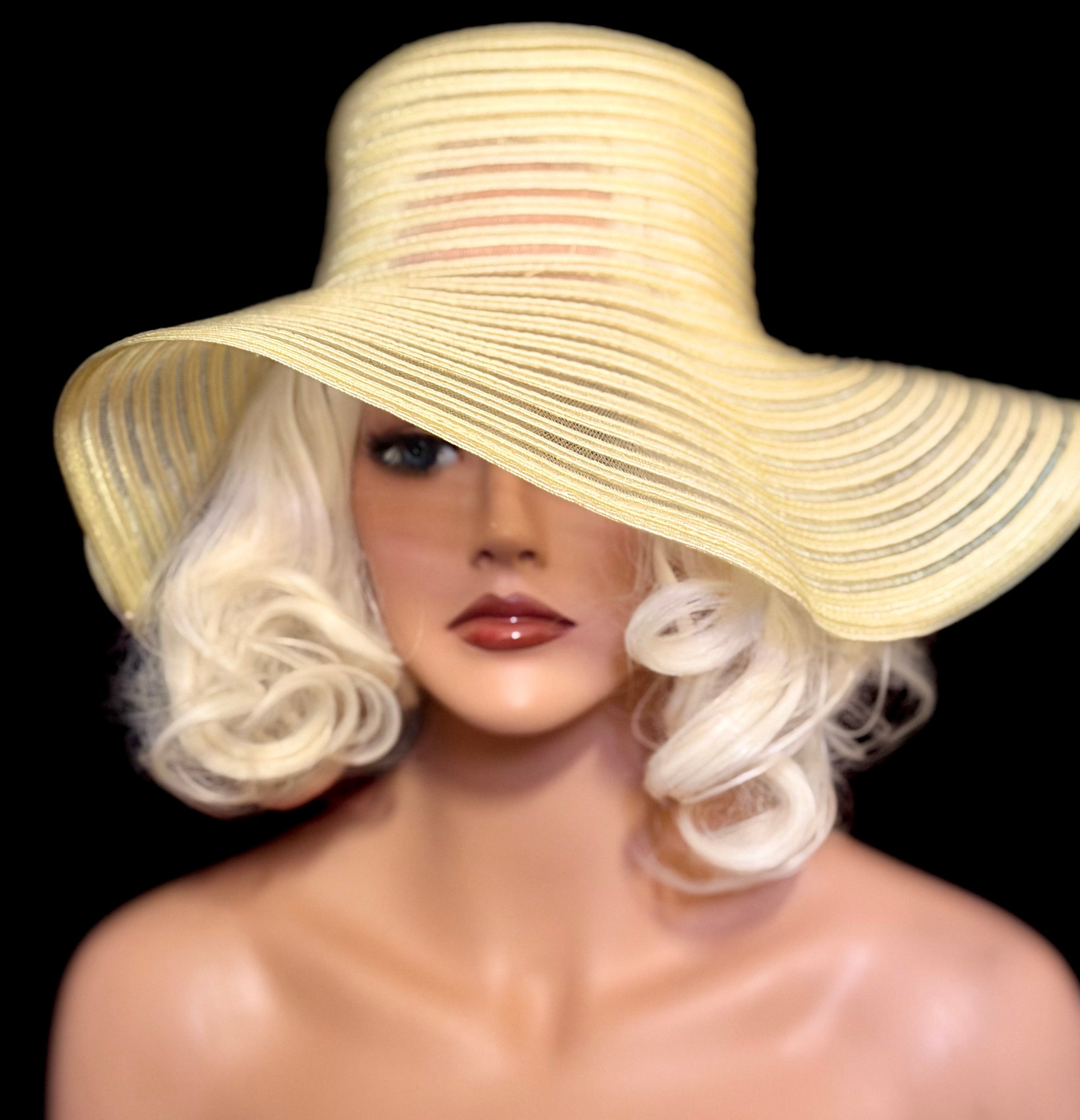 Late 1960s / Early 1970s Sheer Straw Wide-Brim Hat with Underlay